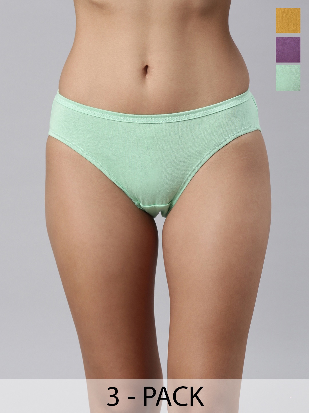 

Kryptic Pack Of 3 Cotton Mid-Rise Bikini Briefs KRWBR600_609_601_R4, Green
