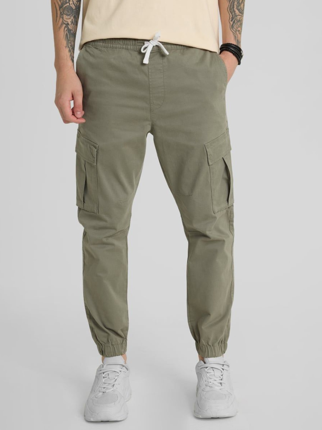 

Snitch Men Smart Slim Fit Joggers Cotton Trousers, Green