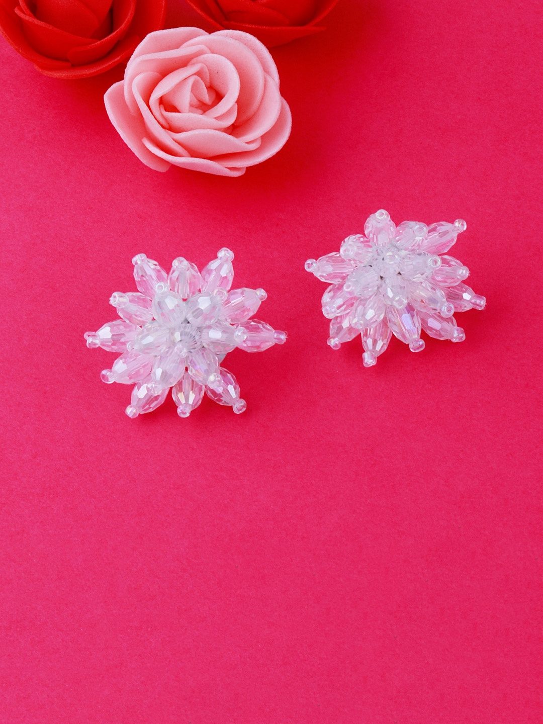 

Silver Shine Contemporary Studs Earrings, White