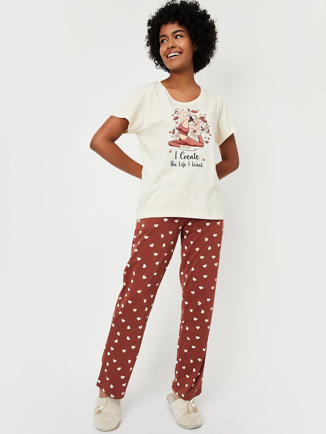 

max Women Pure Cotton Graphic Printed Night suit, Beige