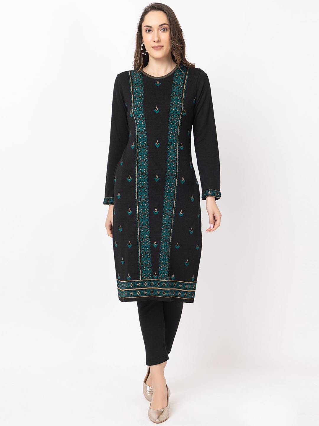 

KEIKO Women Ethnic Motifs Jacquard Kurta, Black