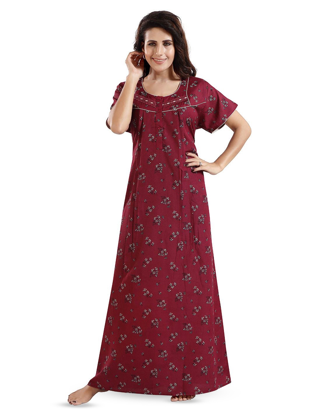 

NIGHT QUEEN Women Floral Printed Maxi Nightdress, Red