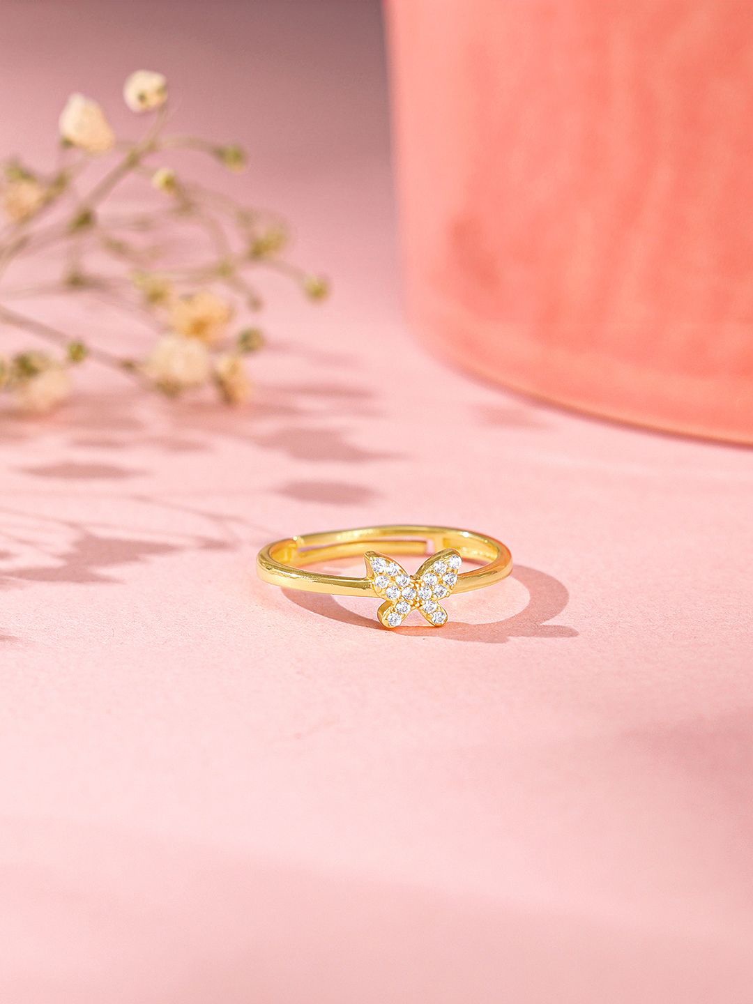 

GIVA 925 Sterling Silver Butterfly Stone-Studded Finger Ring, Gold