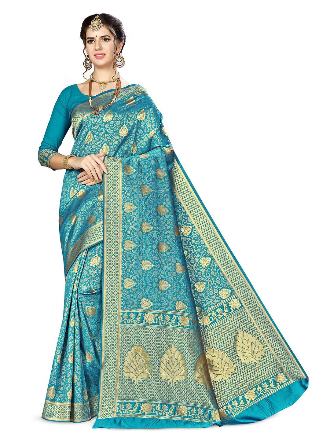 

Maroosh Woven Design Zari Silk Blend Banarasi Saree, Blue