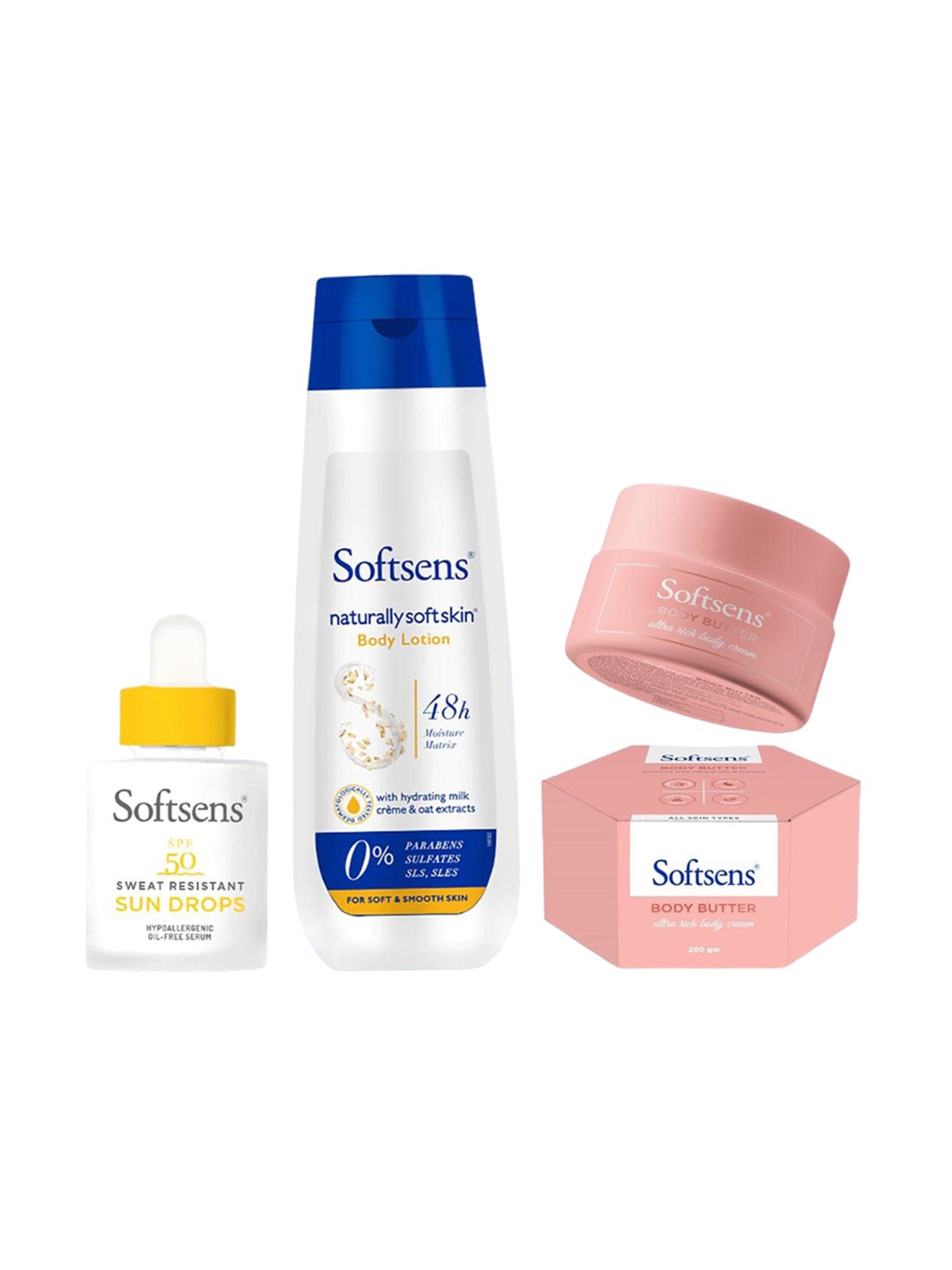 

Softsens Set Of 3 Sweat Resistant Sun Drops, Soft Skin Body Lotion & Body Butter, Multi