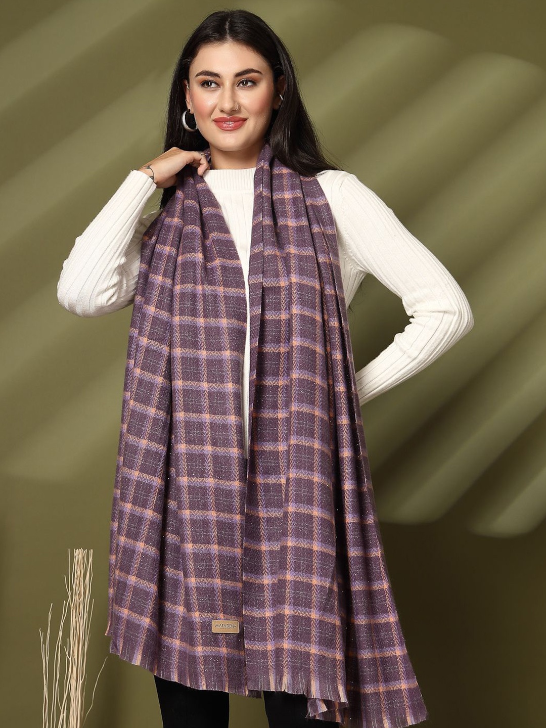 

Mafadeny Women Checked Woven Design Stole, Purple