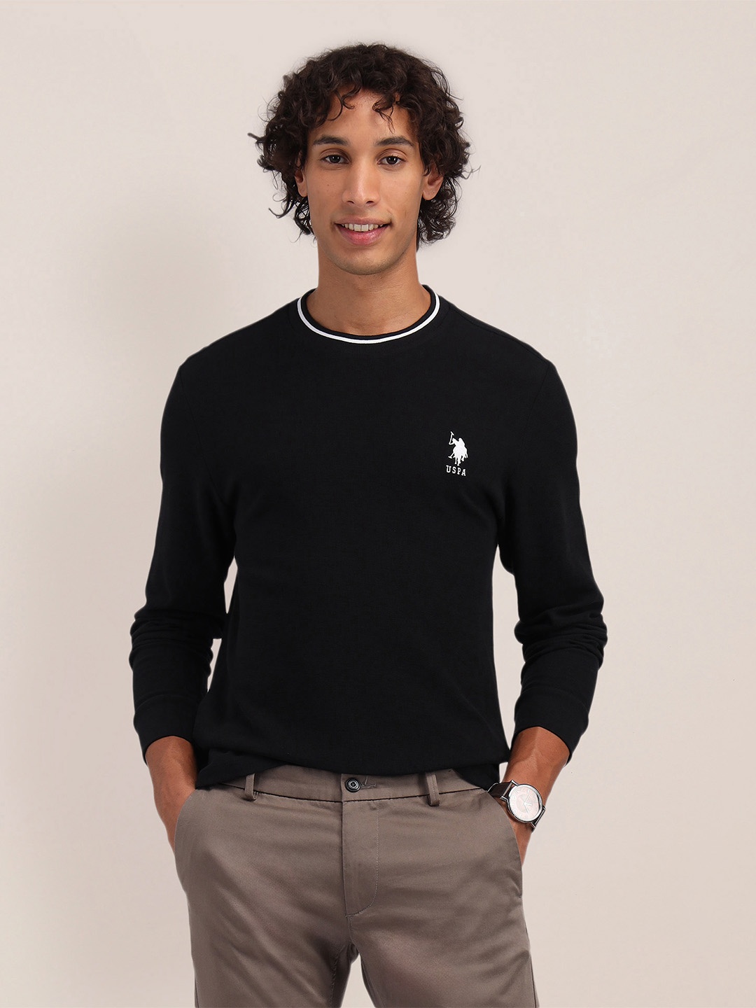 

U.S. Polo Assn. Round Neck Pure Cotton Slim Fit T-shirt, Black