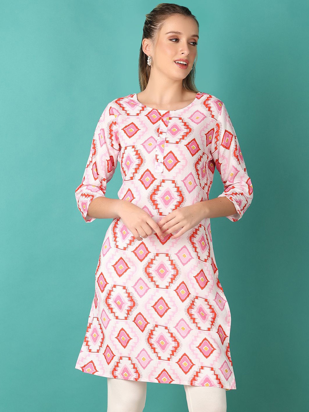 

V-Mart Women Geometric Printed Kurta, Pink
