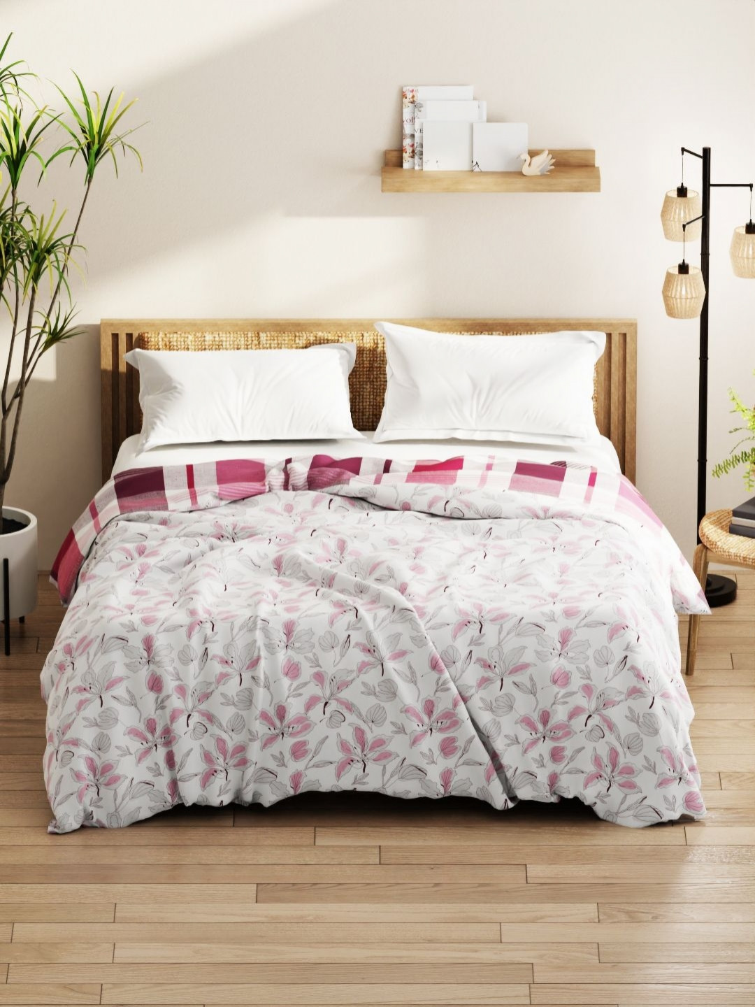 

KOPA White & Red Floral Printed Microfiber AC Room 150 GSM Double Bed Comforter