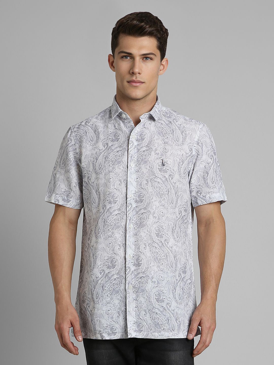 

SIMON CARTER LONDON Men Spread Collar Floral Printed Linen Casual Shirt, Grey