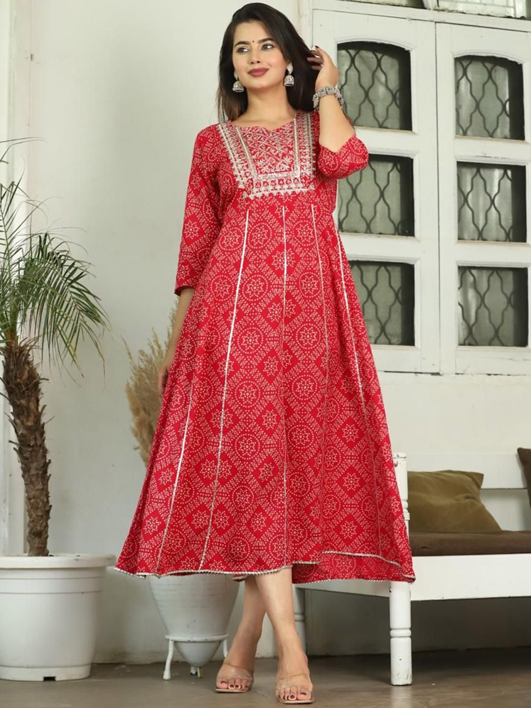 

KALINI Women Bandhani Printed Sequinned Kurta, Red