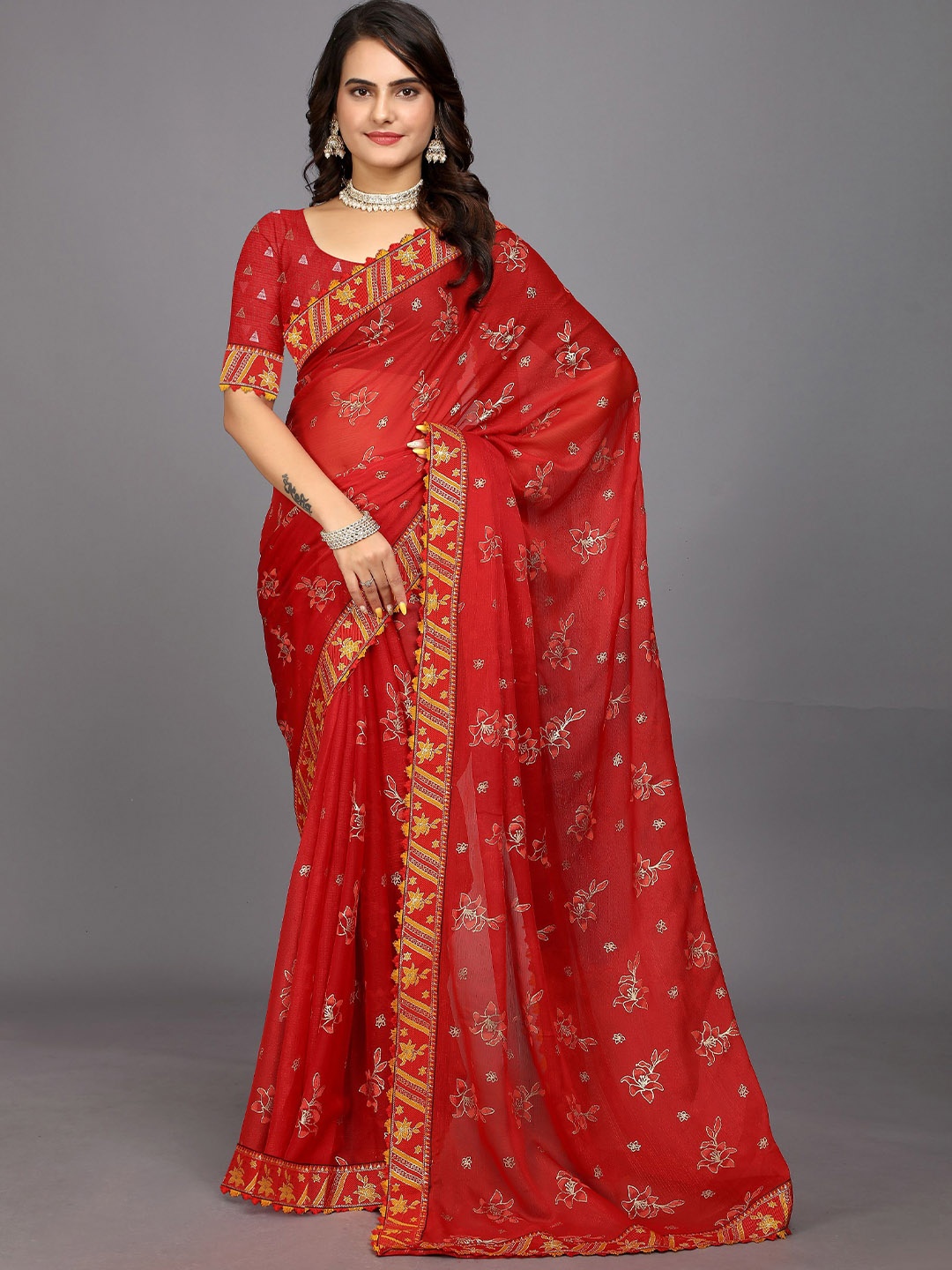 

Rhey Woven Design Pure Georgette Banarasi Saree, Red