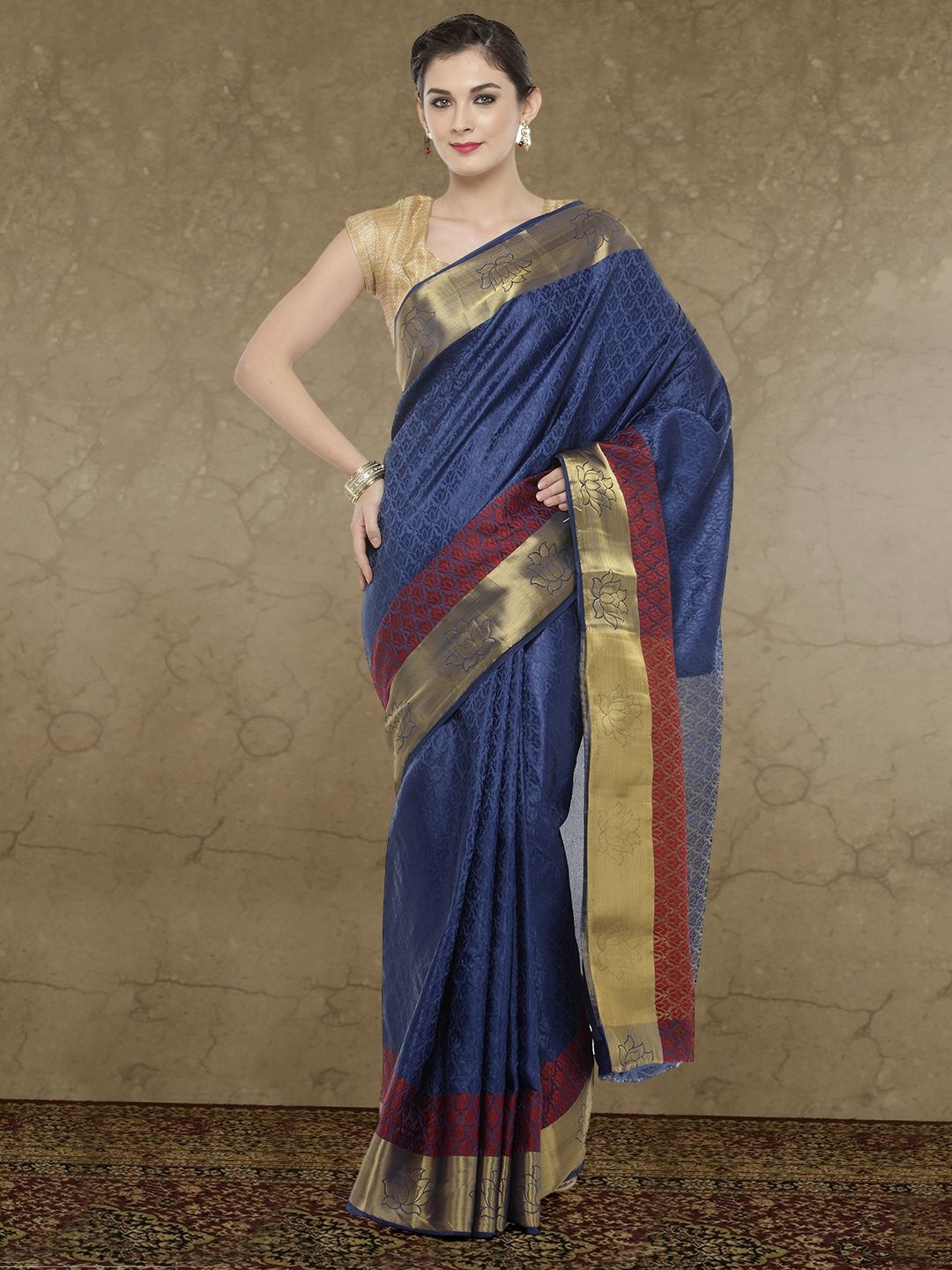 

Sangria Woven Design Zari Sarees, Navy blue