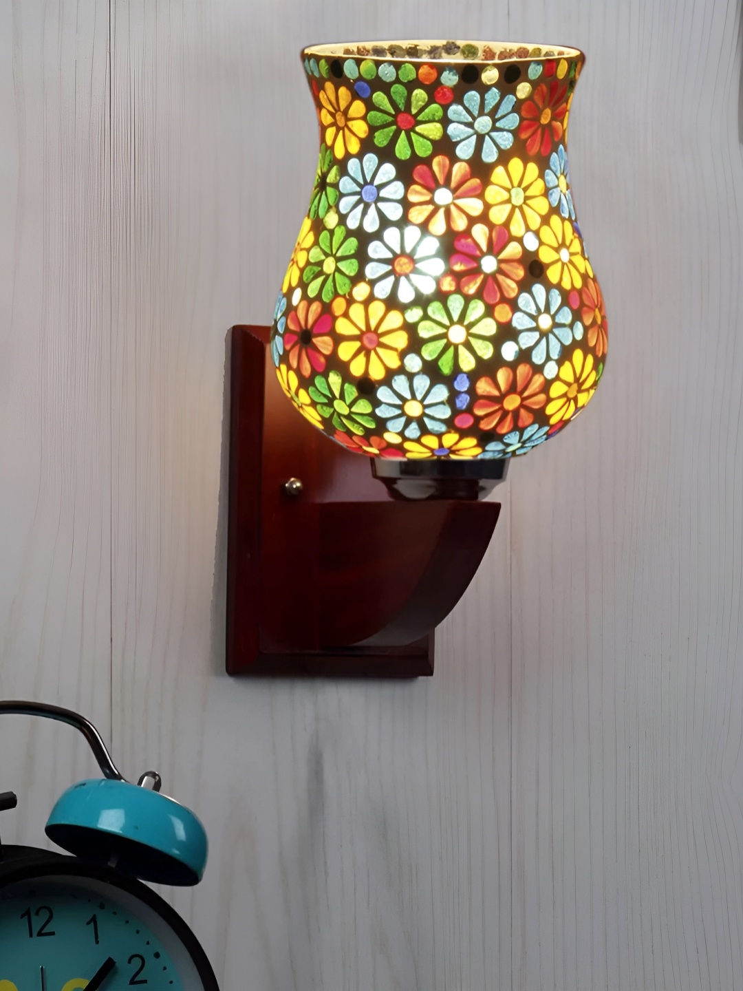 

Devansh White & Blue Printed Wood Traditional Wall Lamp