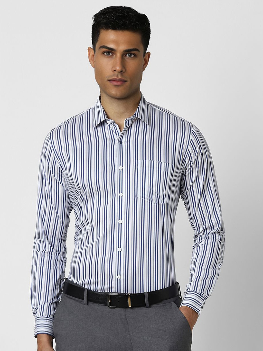 

Van Heusen Men Spread Collar Vertical Striped Cotton Slim Fit Formal Shirt, White