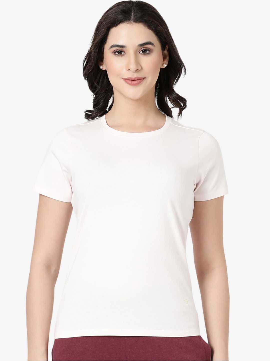 

BLOSSOM Women Pure Cotton Round Neck Lounge Tshirts, Off white