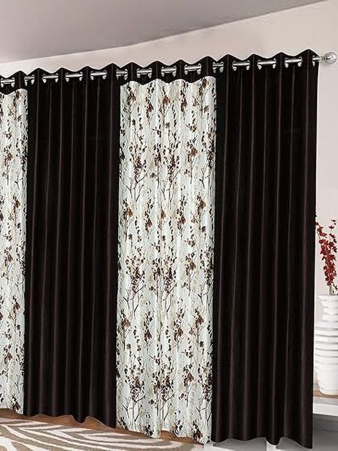 

Banchmark Home Furnishings Brown & White Set of 4 Floral Window Curtain