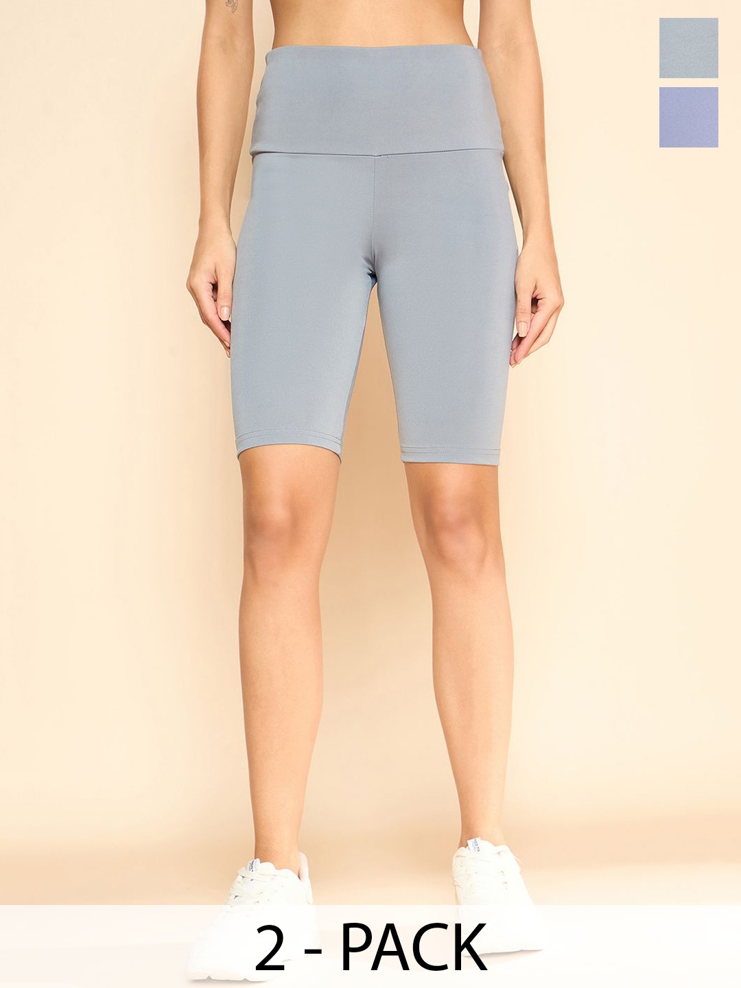 

COLOR CAPITAL Women Pack Of 2 High Rise Above-Knee Gym Tights, Grey