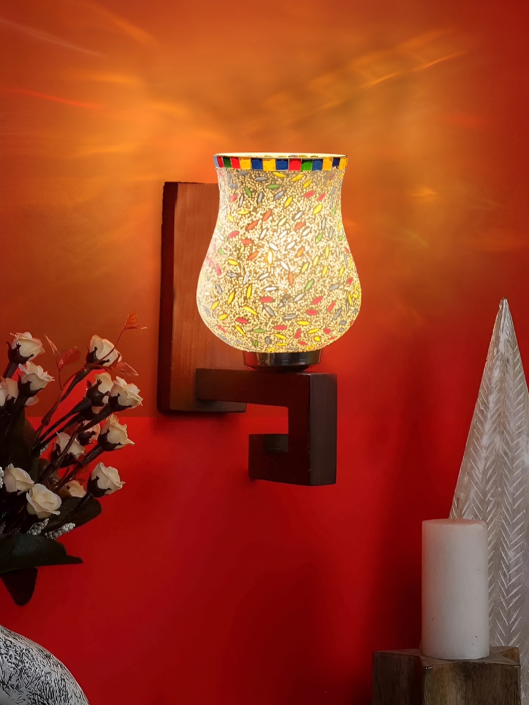 

Devansh White & Brown Textured Bell Shaped Contemporary Glass Wall Lamp