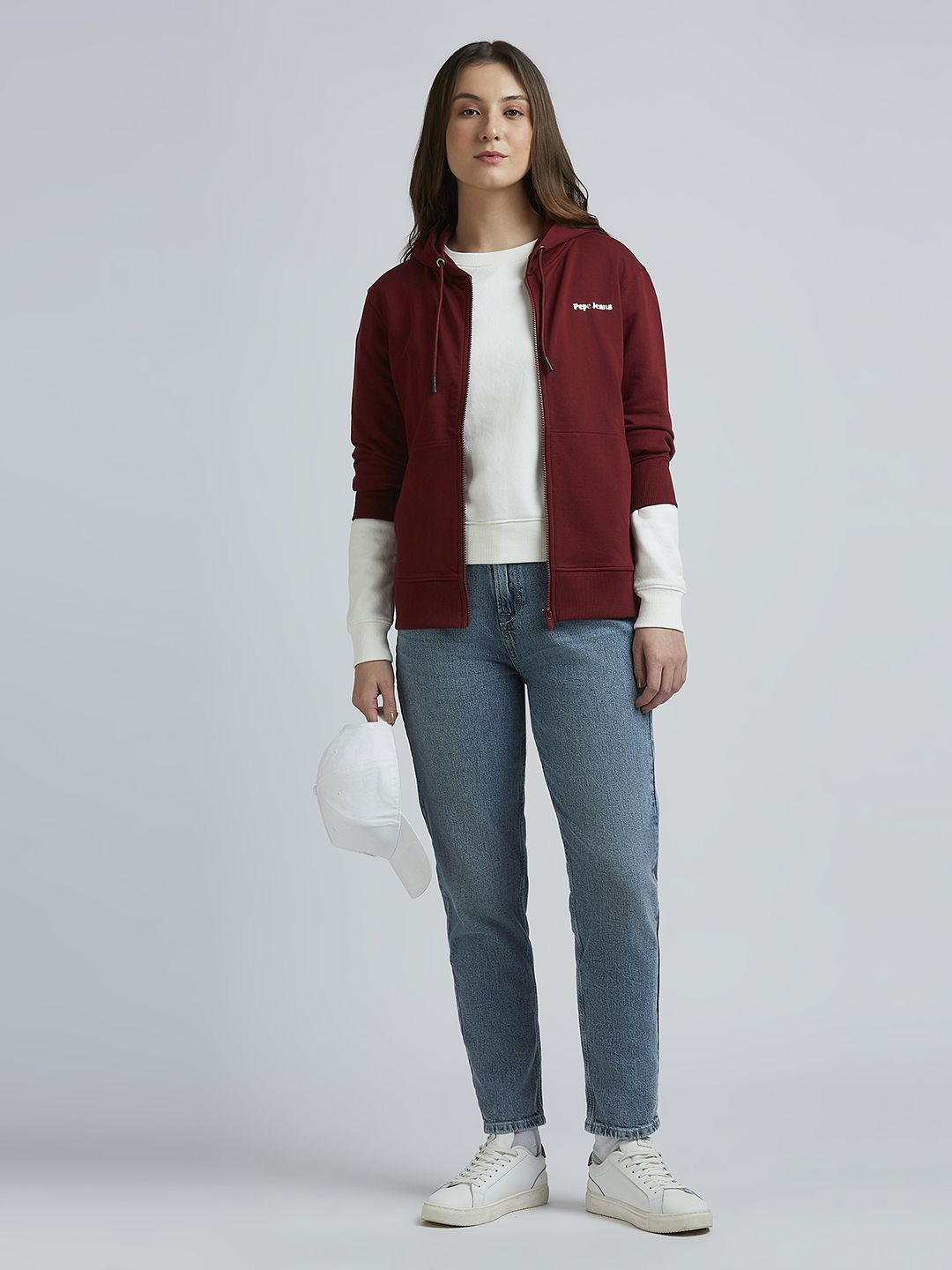 

Pepe Jeans Women Solid Hood Cotton Front-Open Sweatshirt, Red