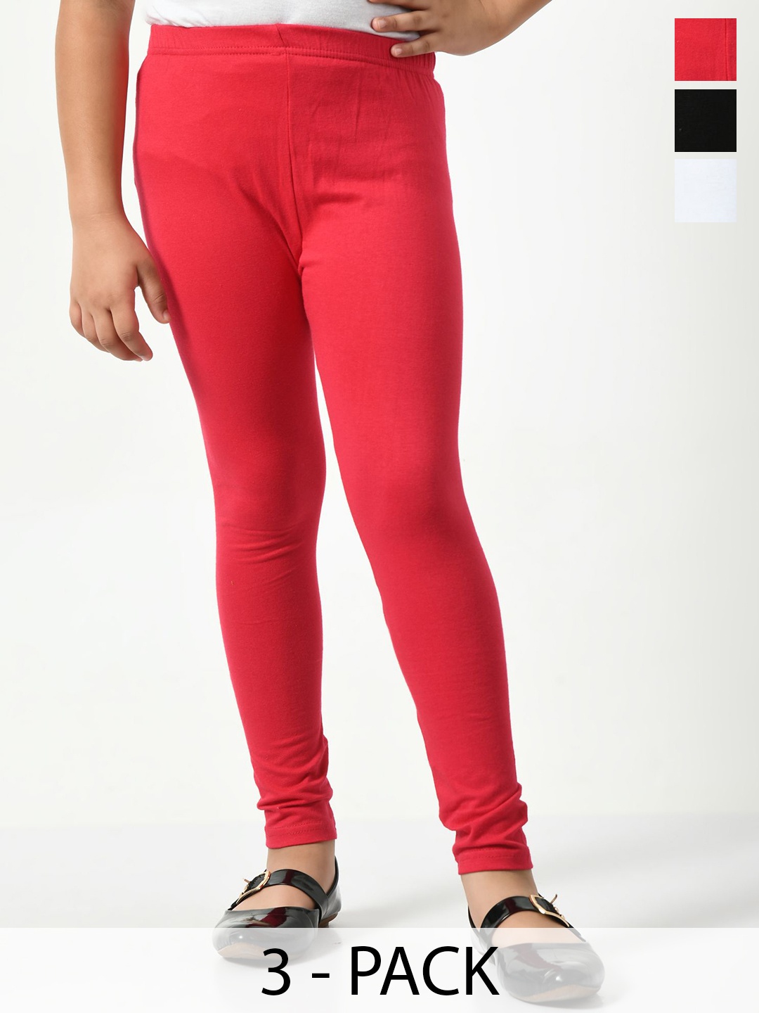 

KAYU Girls Pack Of 3 Churidar-Length Leggings, Red