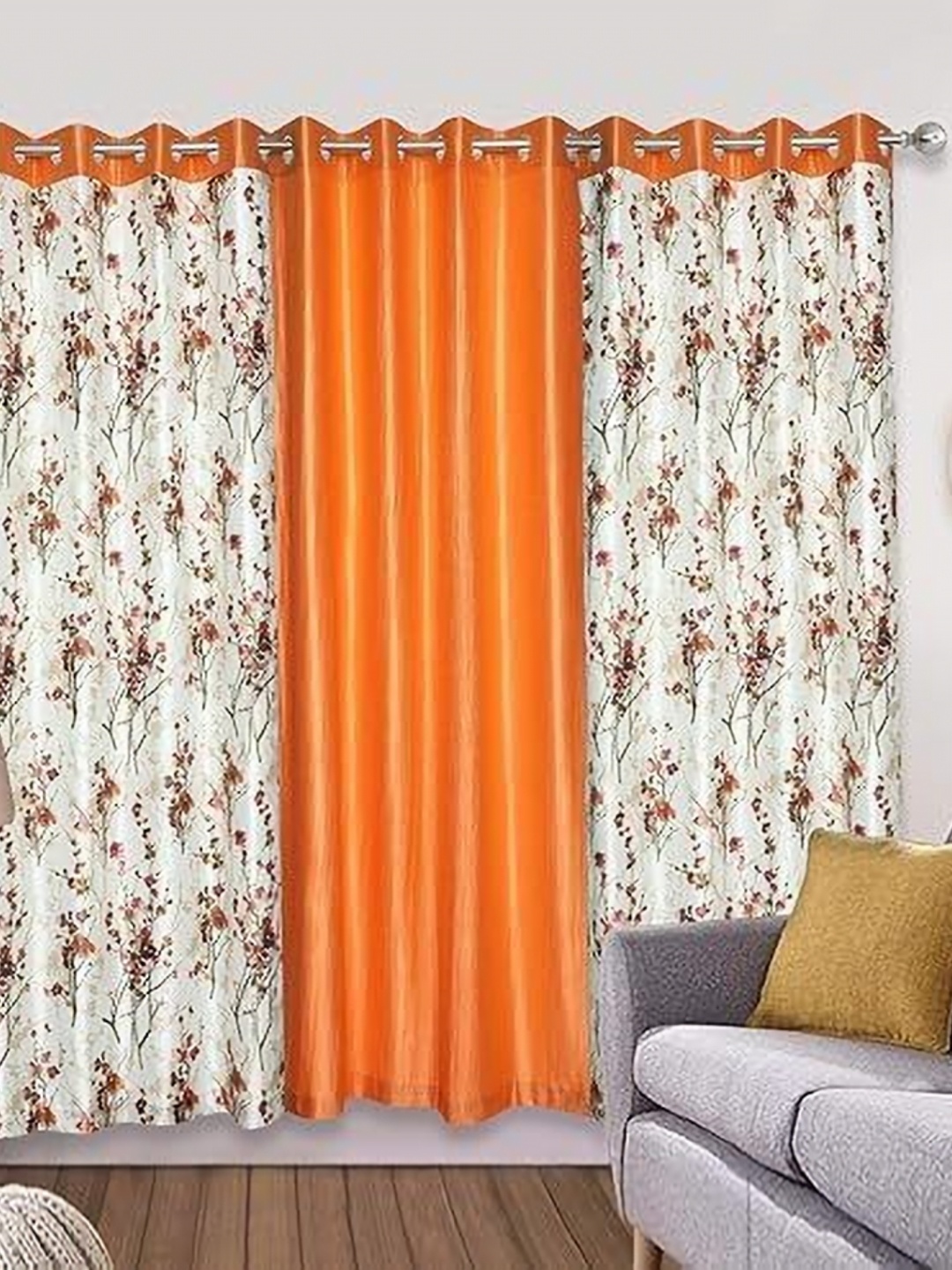 

Banchmark Home Furnishings Orange & White Set of 3 Floral Window Curtain