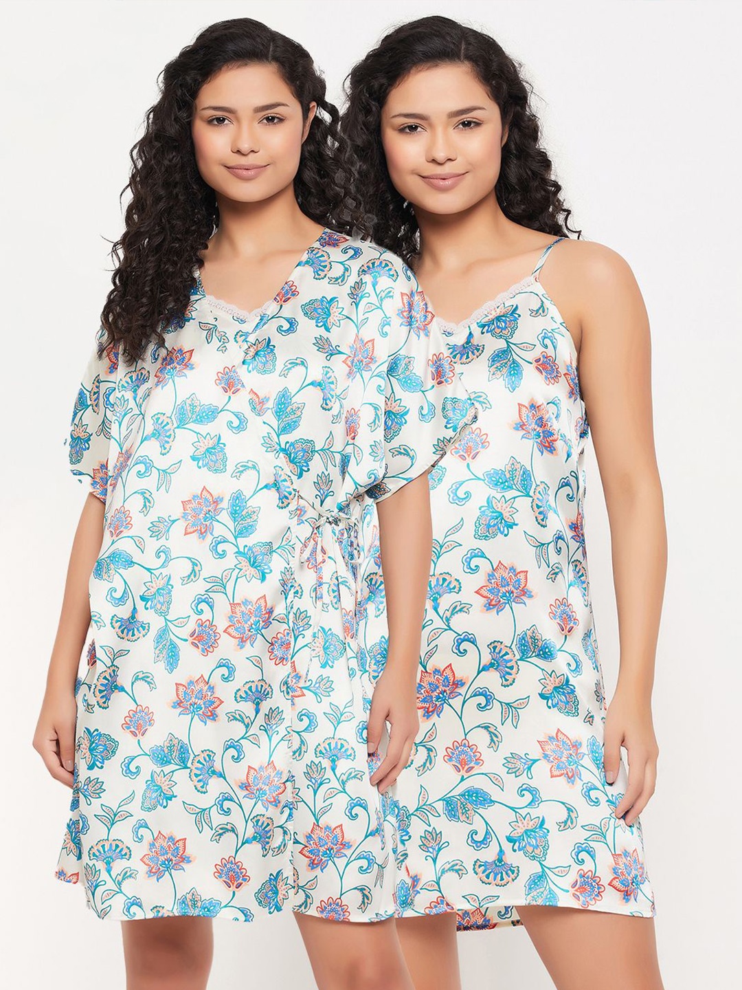 

Clovia Women Floral Printed Nightdress, White