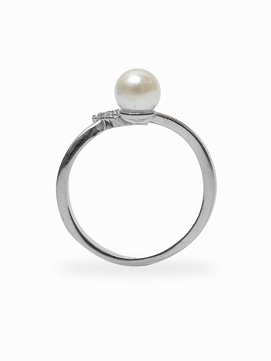 

De Flossy Silver Unisex 925 Sterling Pearls & CZ Stone-Studded Finger Ring