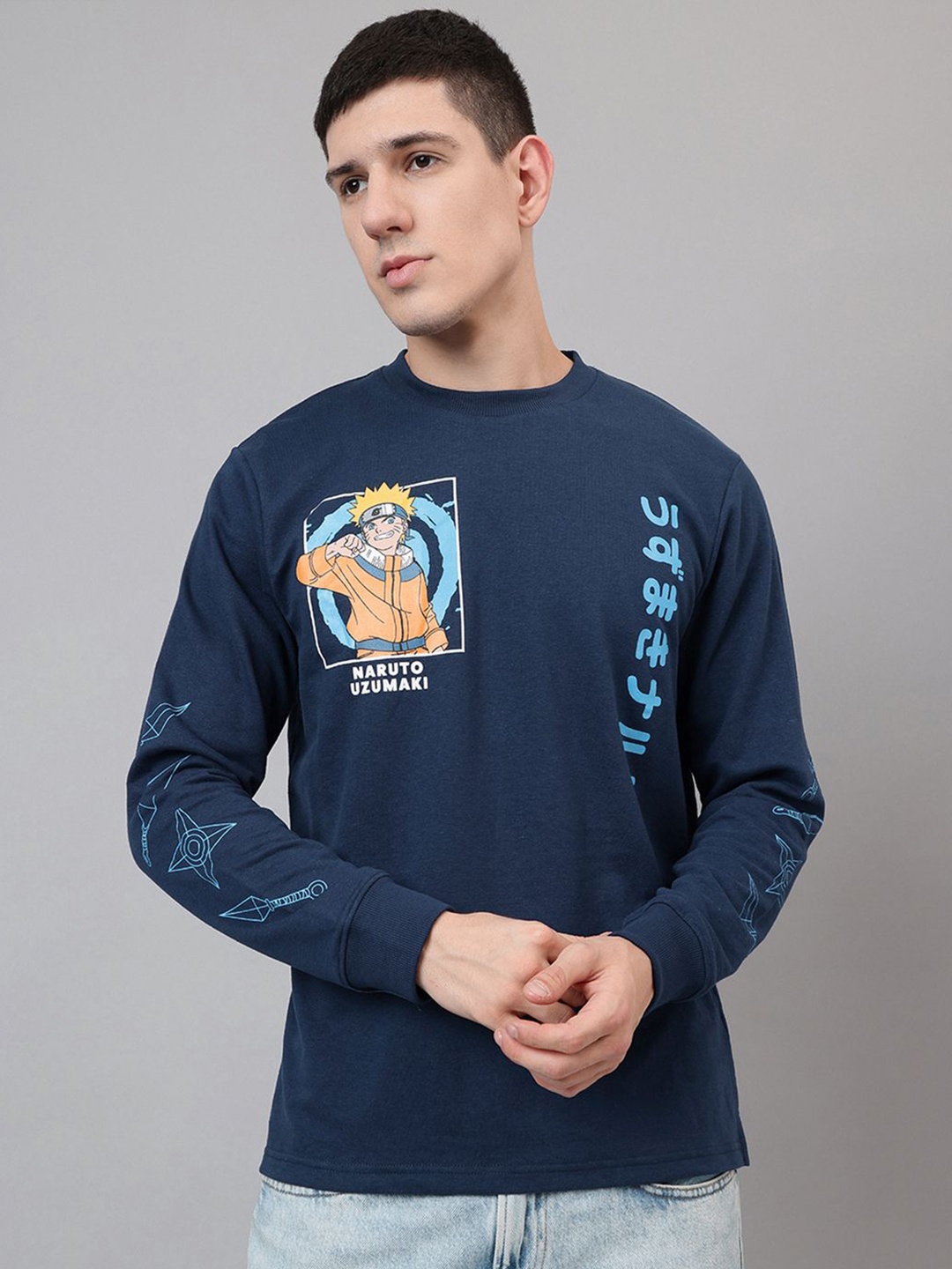 

Free Authority Men Naruto Graphic Printed Round Neck Cotton T-shirt, Navy blue