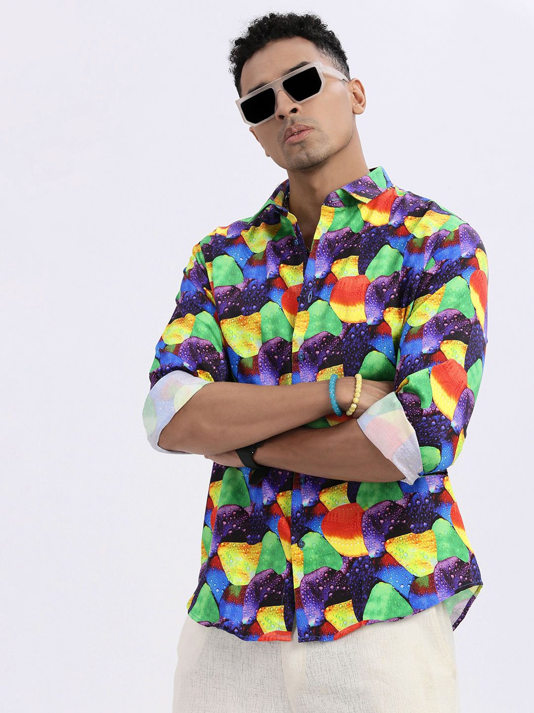 

SHOWOFF Men Standard Spread Collar Abstract Printed Cotton Slim Fit Casual Shirt, Navy blue