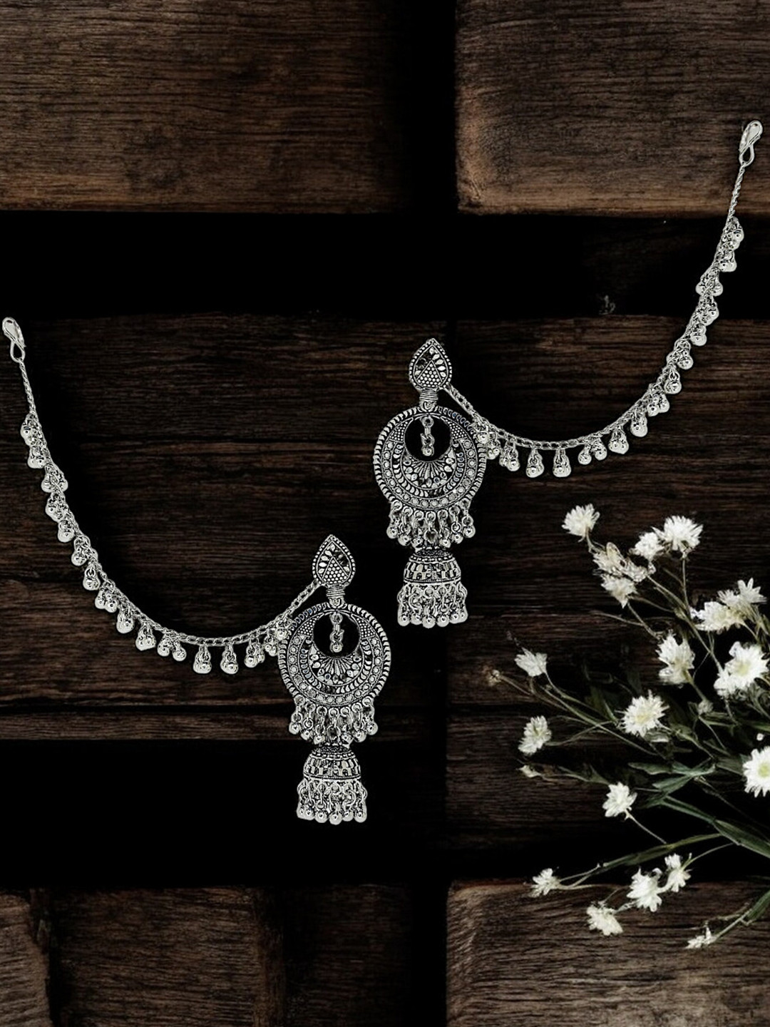 

9blings Dome Shaped Jhumkas Earrings, Silver