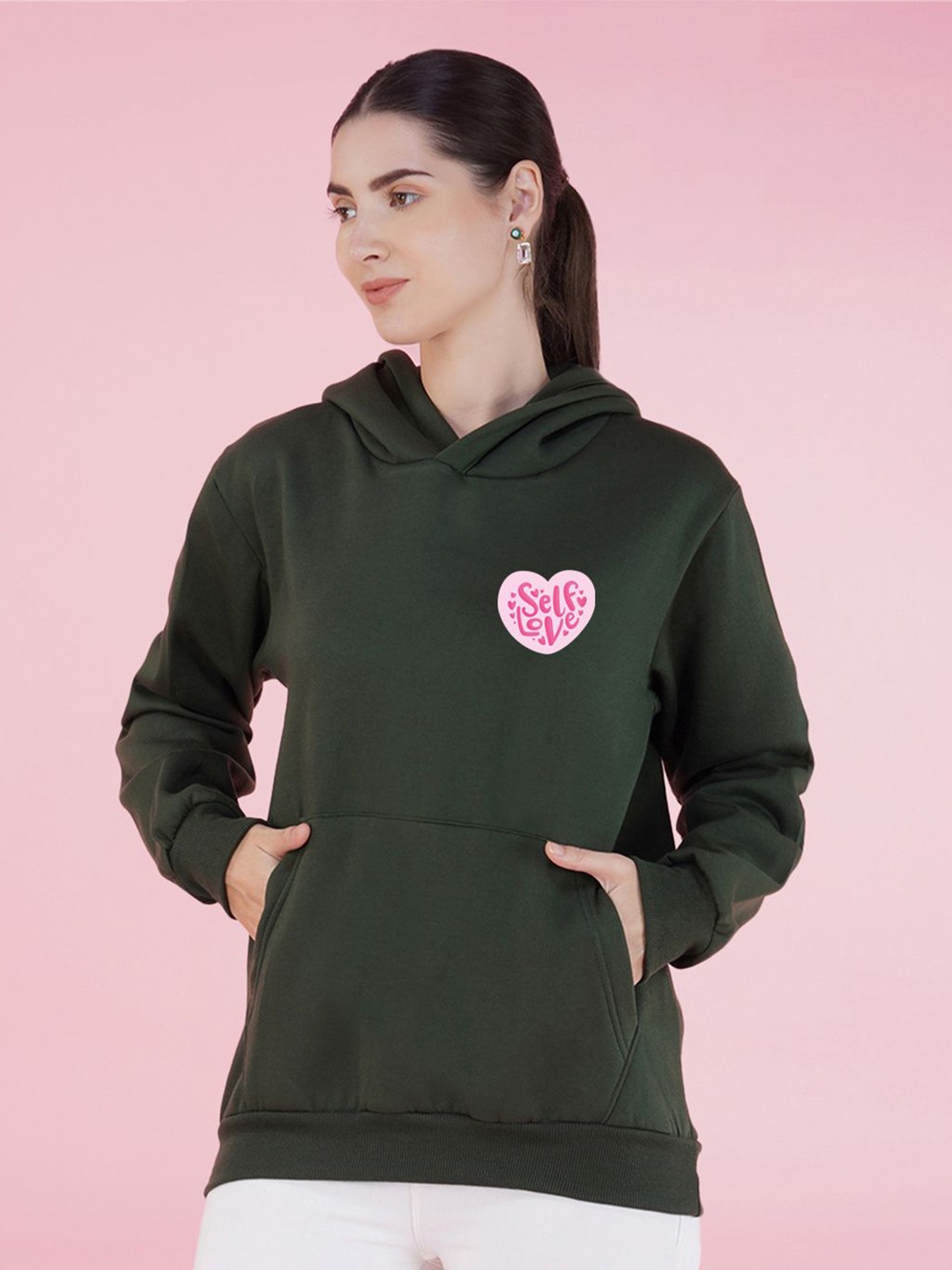 

NUSYL Graphic Printed Hooded Oversized Sweatshirt, Green