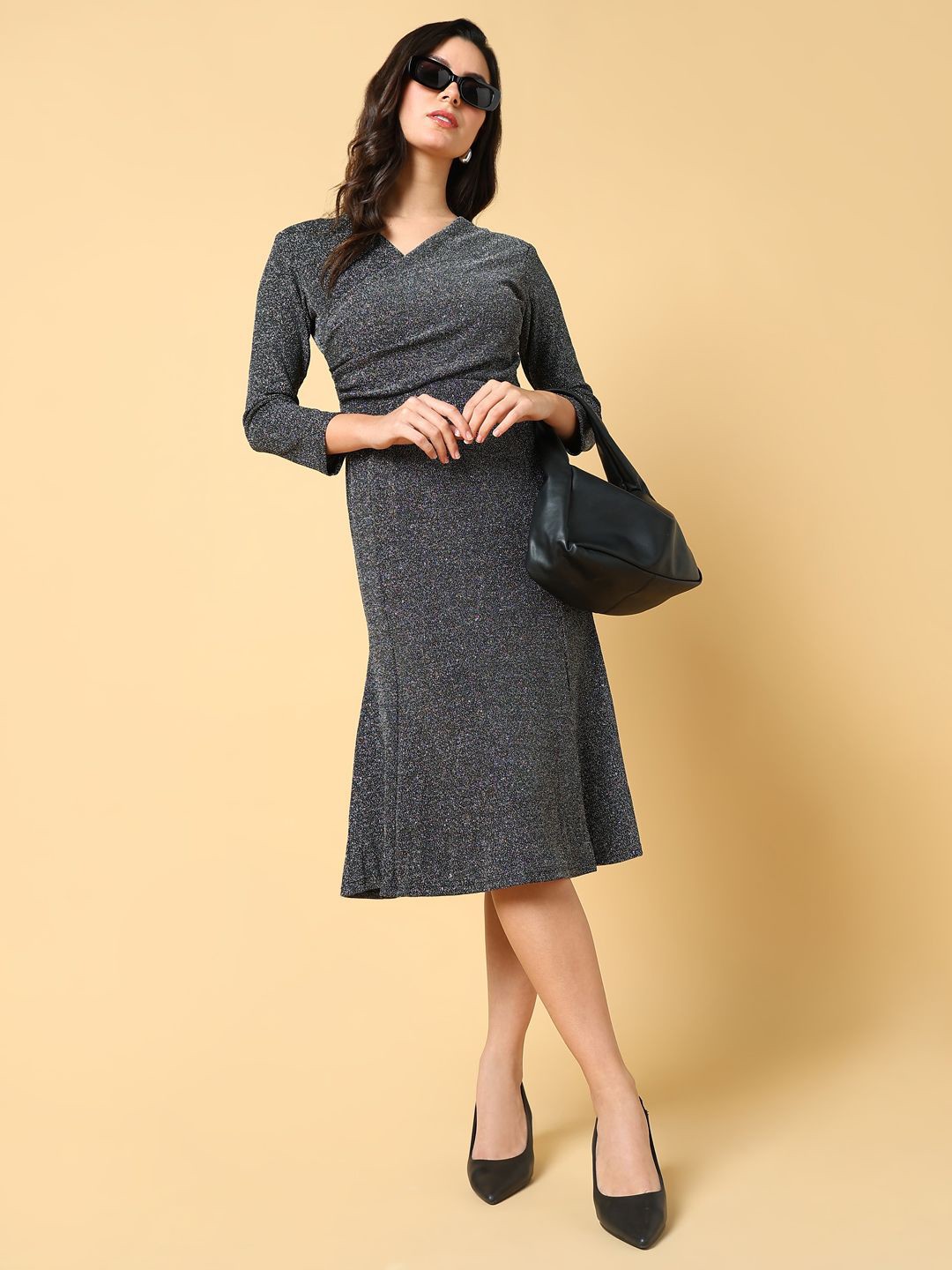 

SHOWOFF Women Fit & Flare Knee Length Dress, Grey