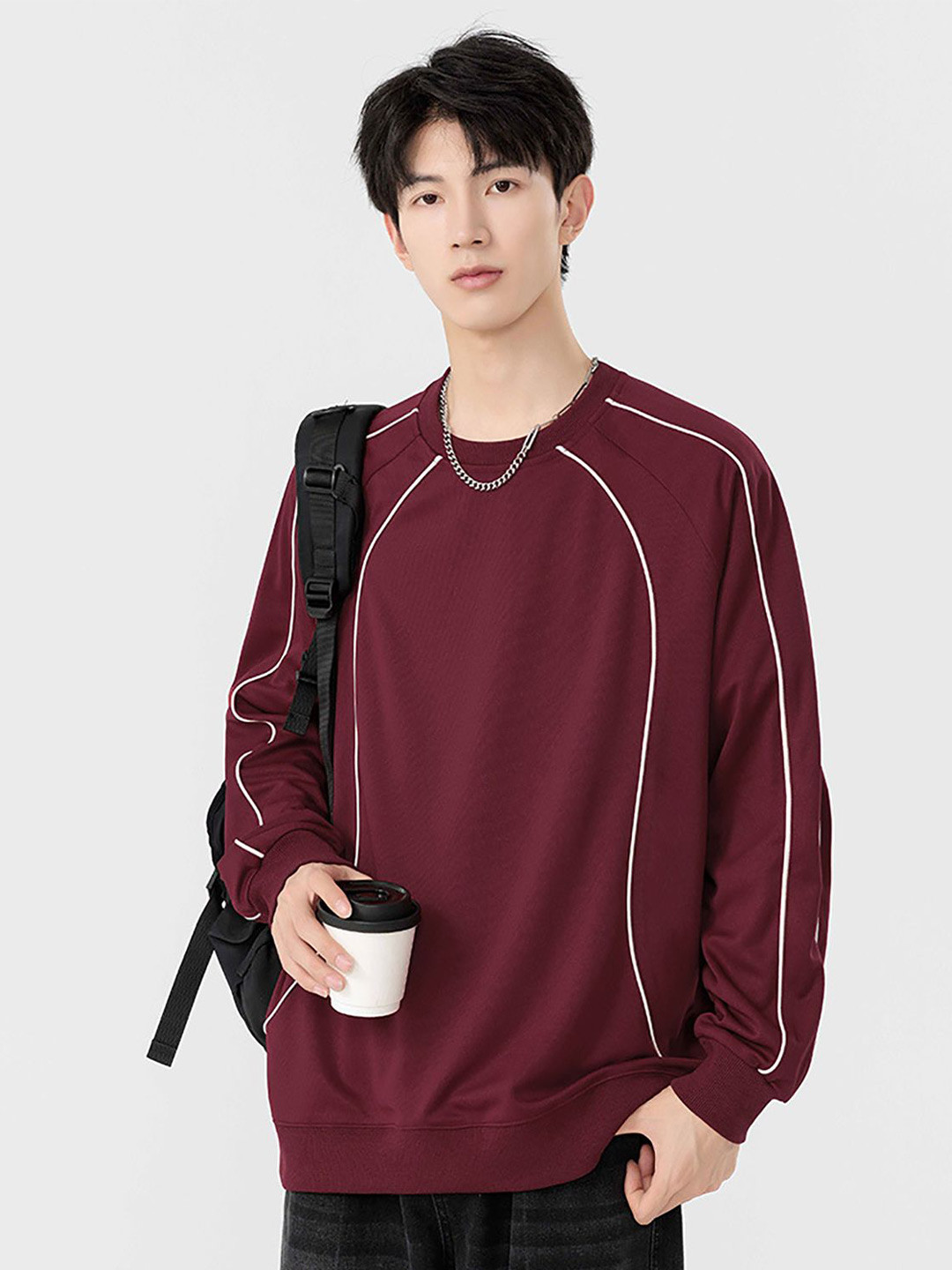 

StyleCast x Revolte Men Solid Round Neck Pullover Sweatshirt, Maroon