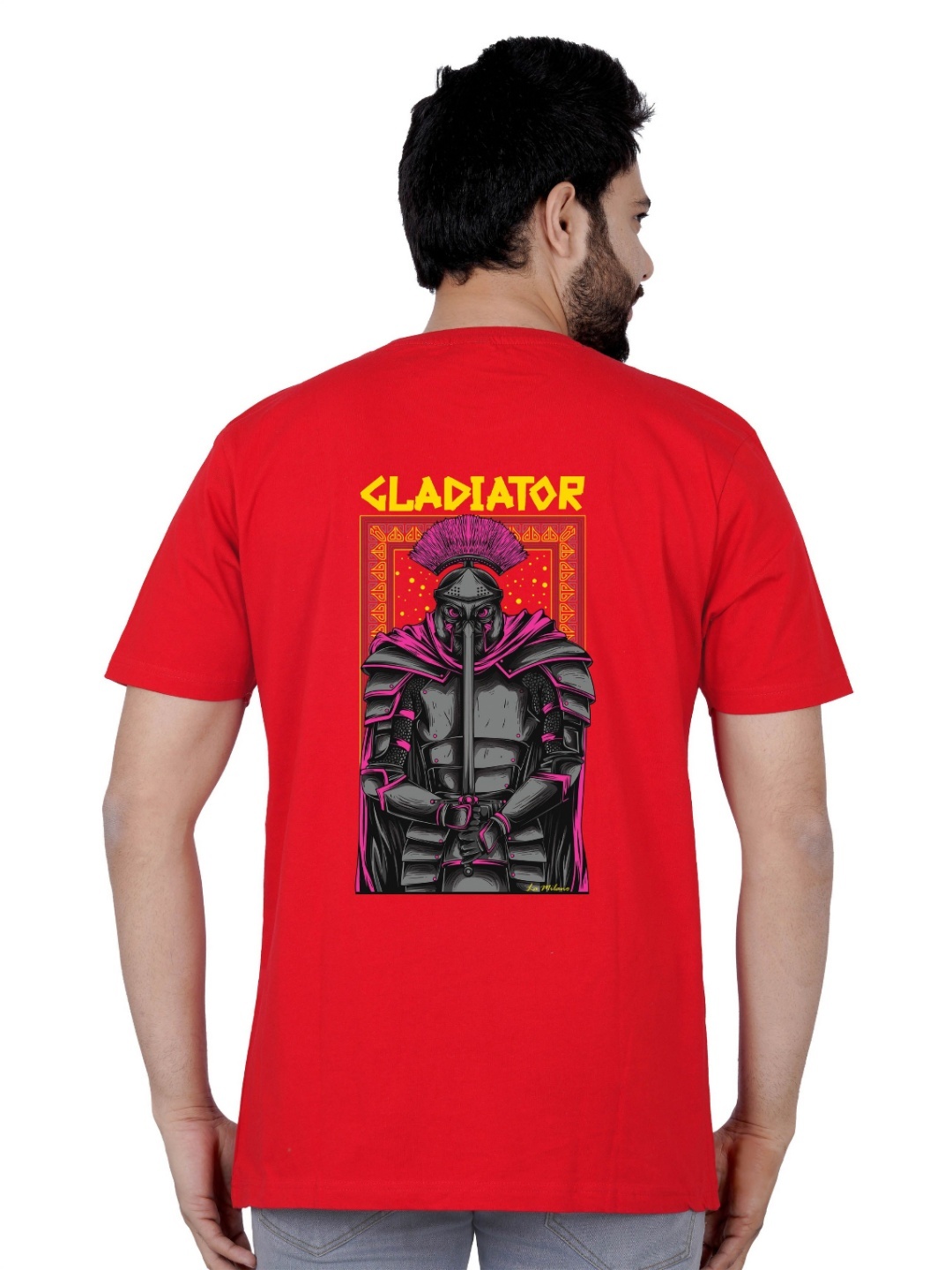 

LA MILANO Men Graphic Printed Round Neck Pure Cotton Slim Fit T-shirt, Red