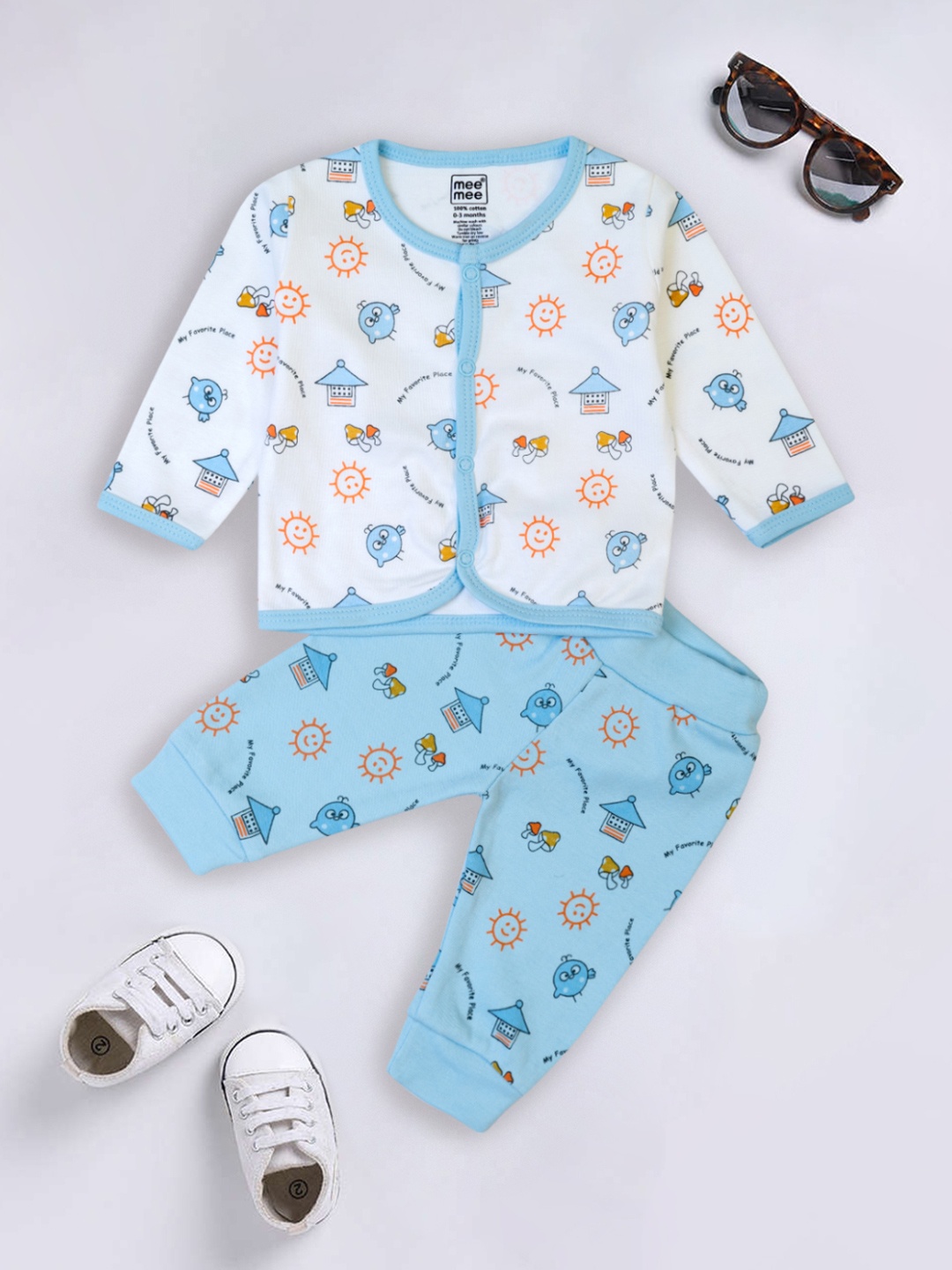 

MeeMee Kids Pack Of 2 Printed Night suit, Blue