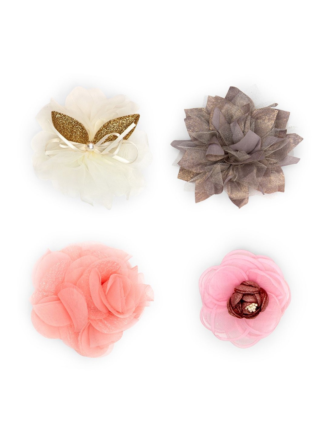 

Radhu & Kabby Women Set of 4 Embellished Alligator Hair Bow Clips, Coffee brown