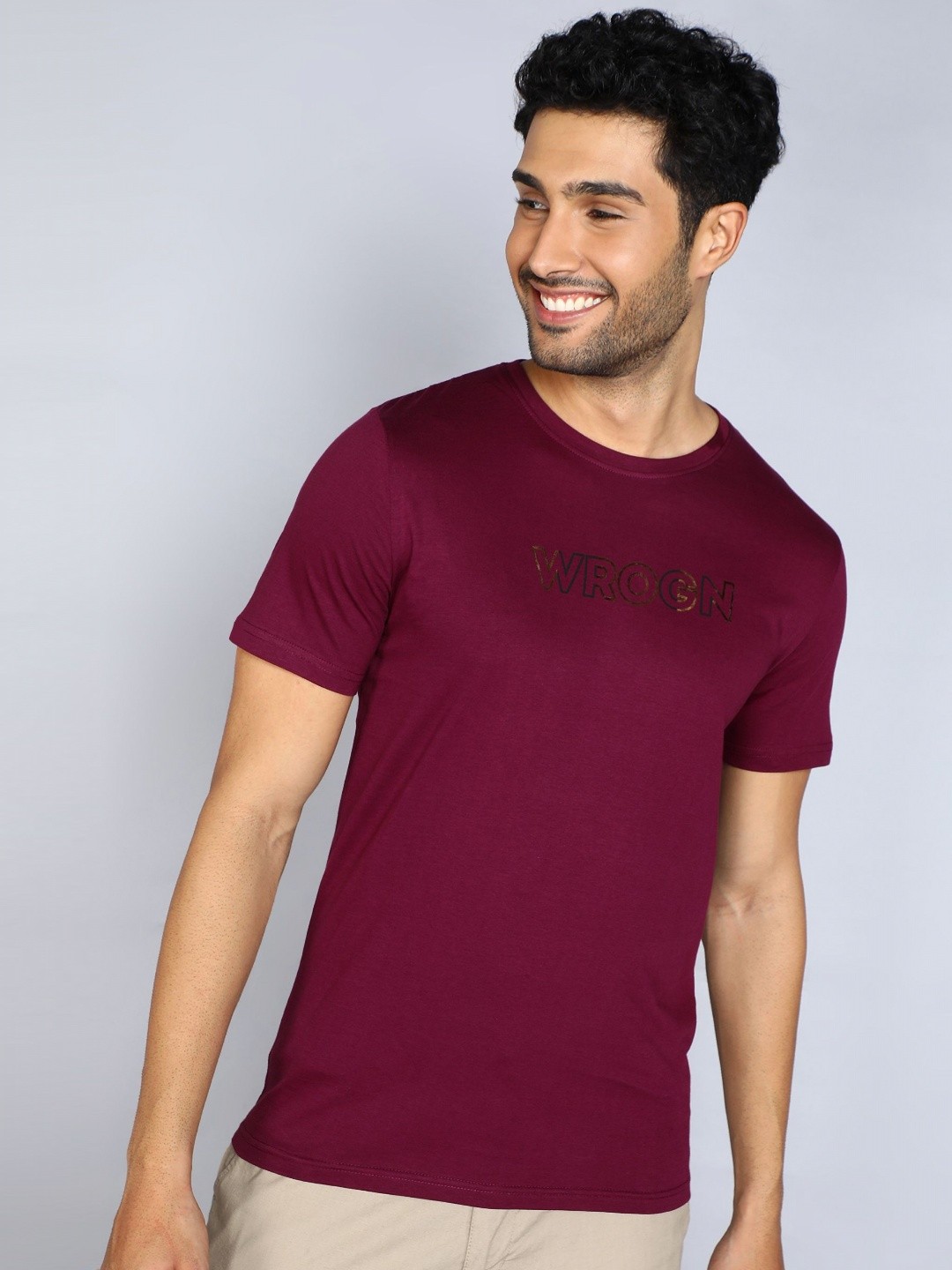 

WROGN Men Typography Printed Round Neck Cotton T-shirt, Maroon