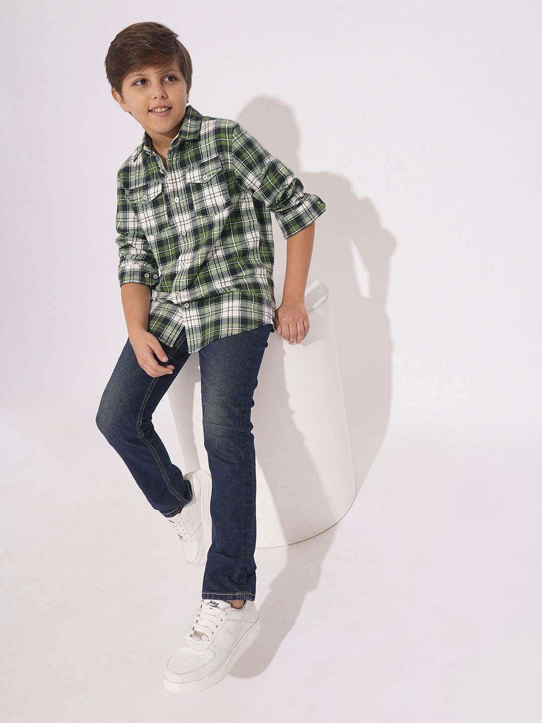 

Jack & Jones Junior Boys Spread Collar Tartan Checked Cotton Casual Shirt, Green