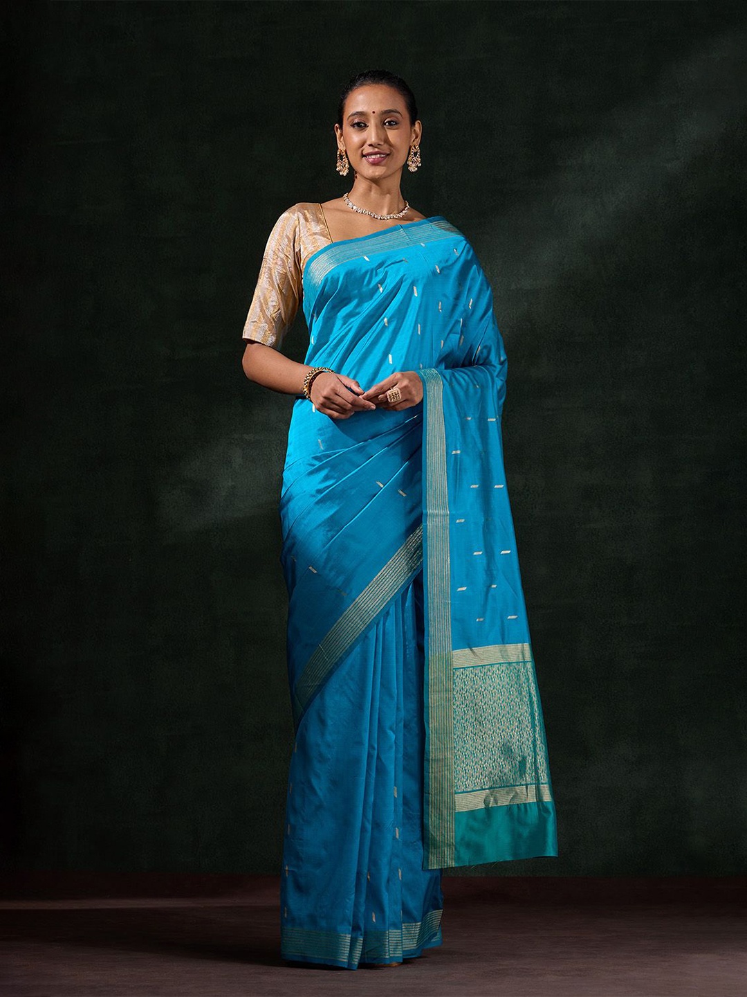 

Taneira Woven Design Zari Pure Silk Banarasi Saree, Blue