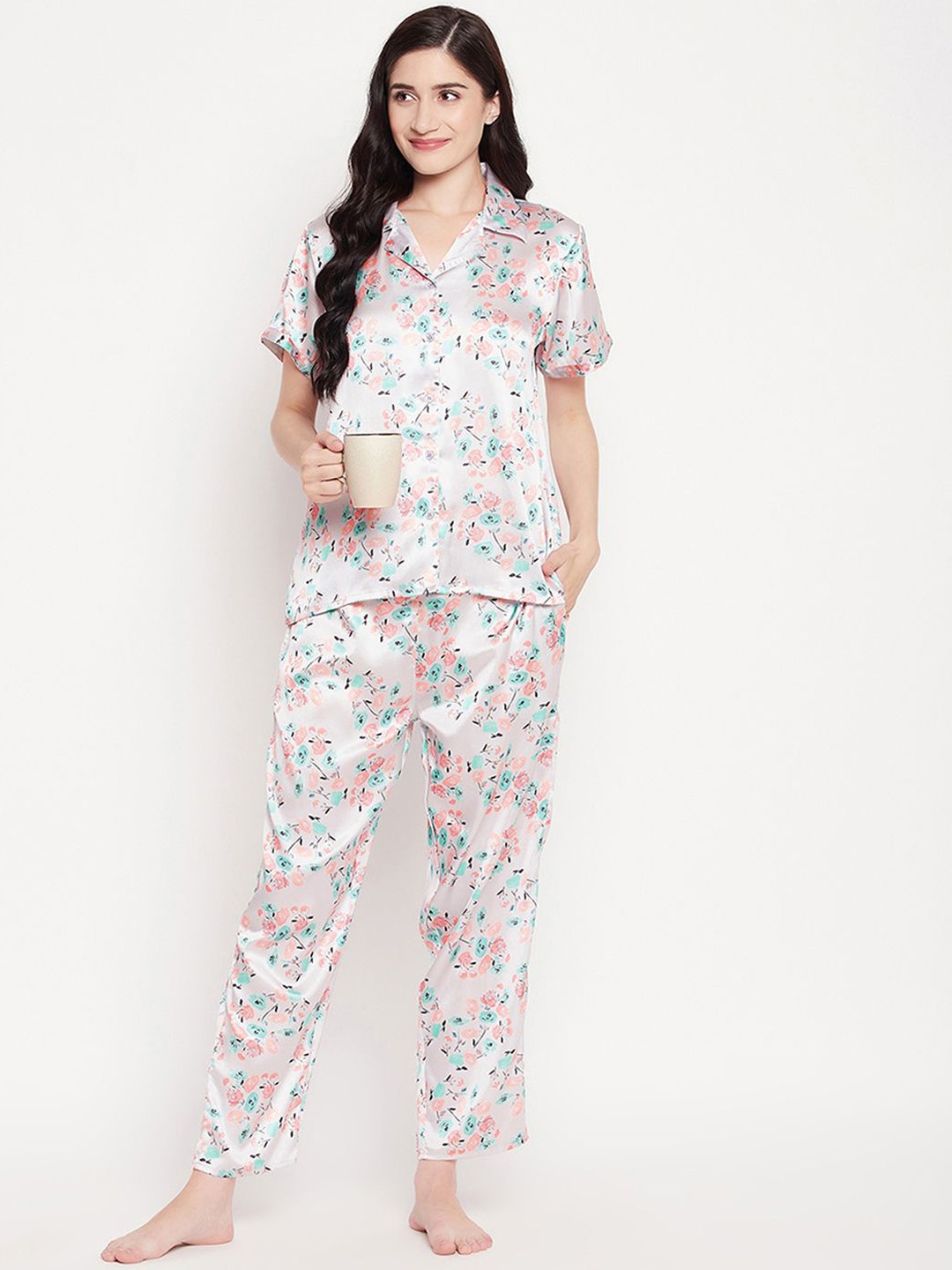 

Clovia Women Floral Print Night suit, Grey