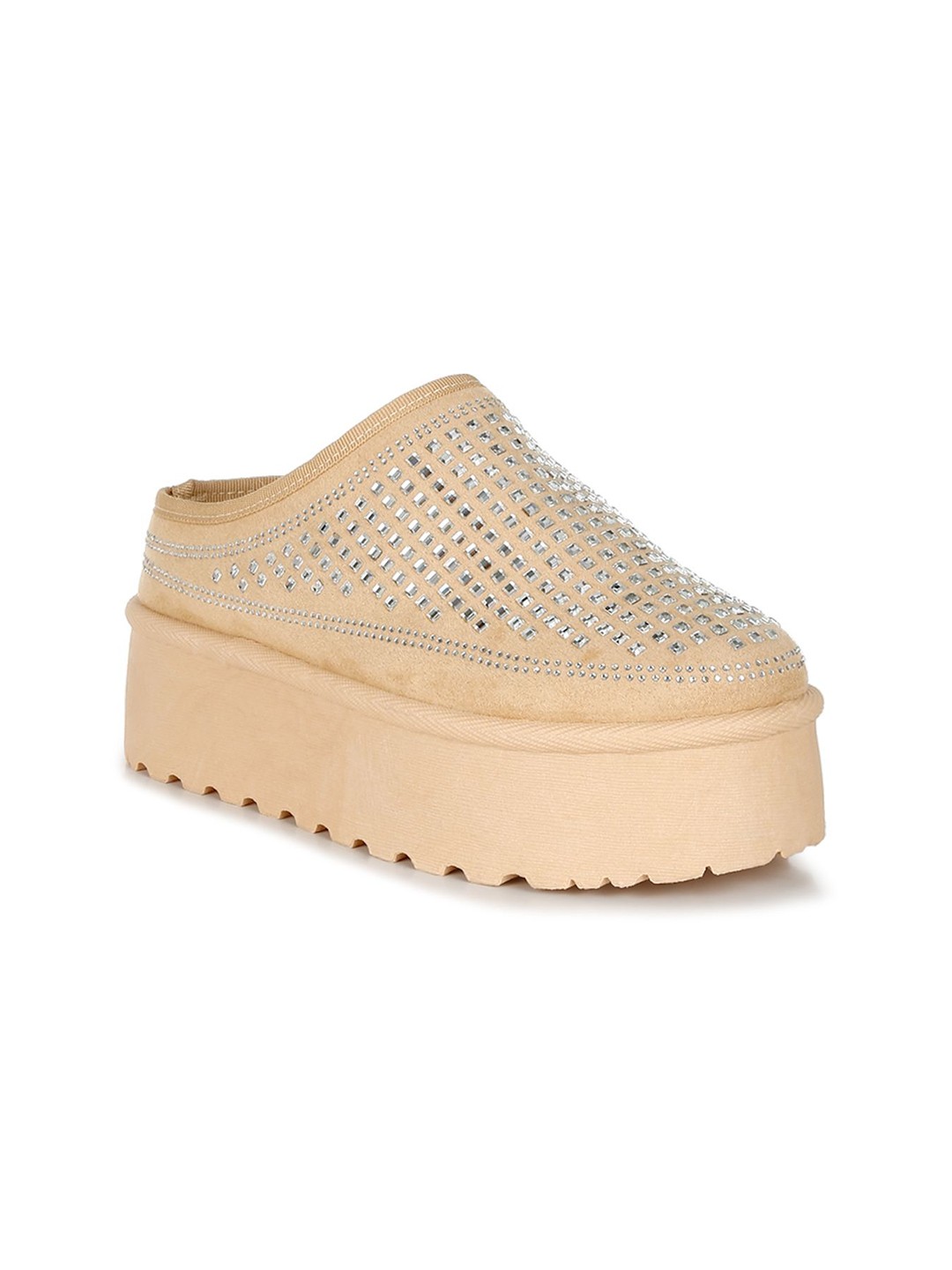 

London Rag Women Embellished Platform Classic Slip-On Casual Shoes, Beige