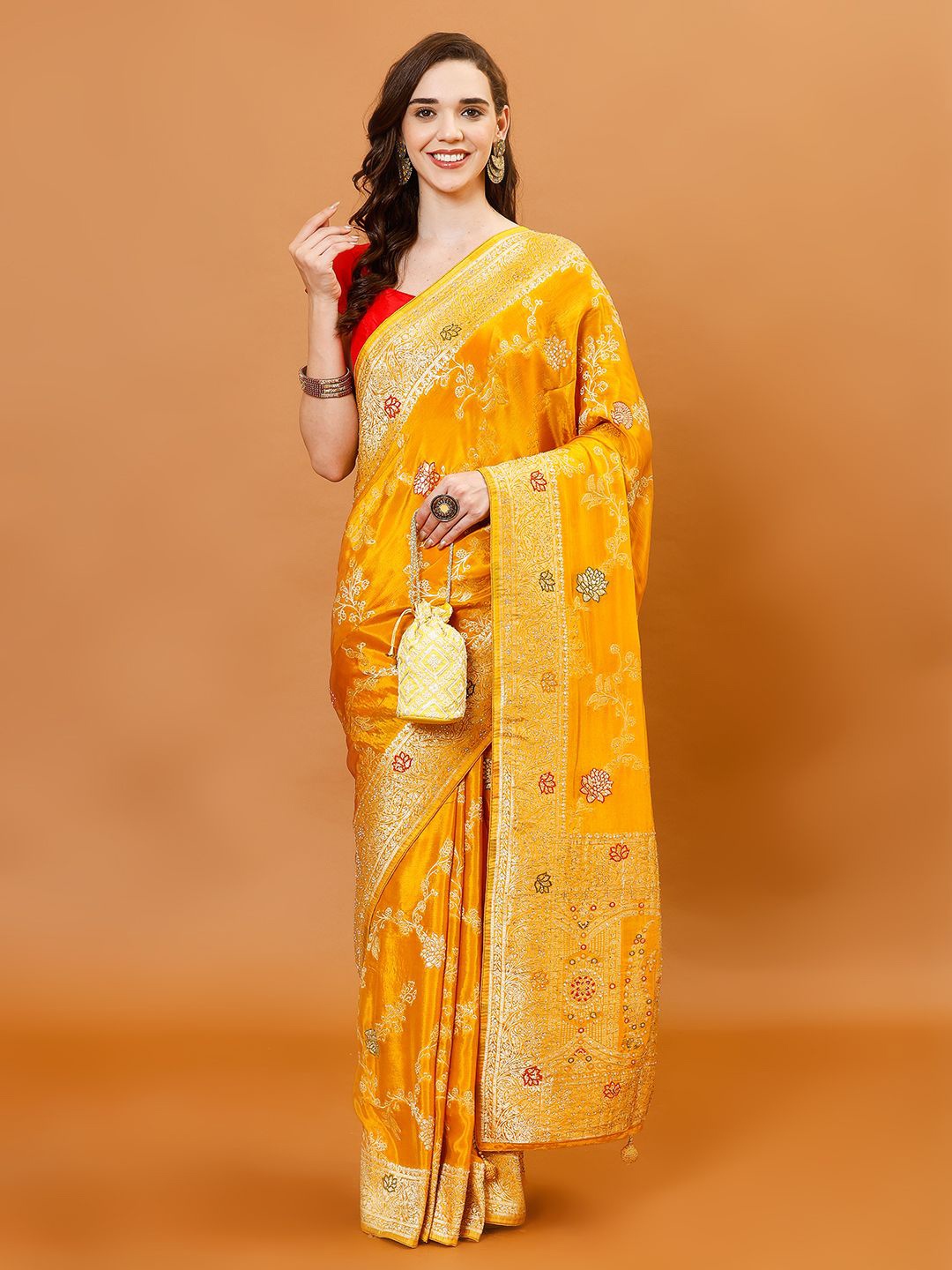 

Meena Bazaar Woven Design Zari Poly Crepe Saree, Yellow