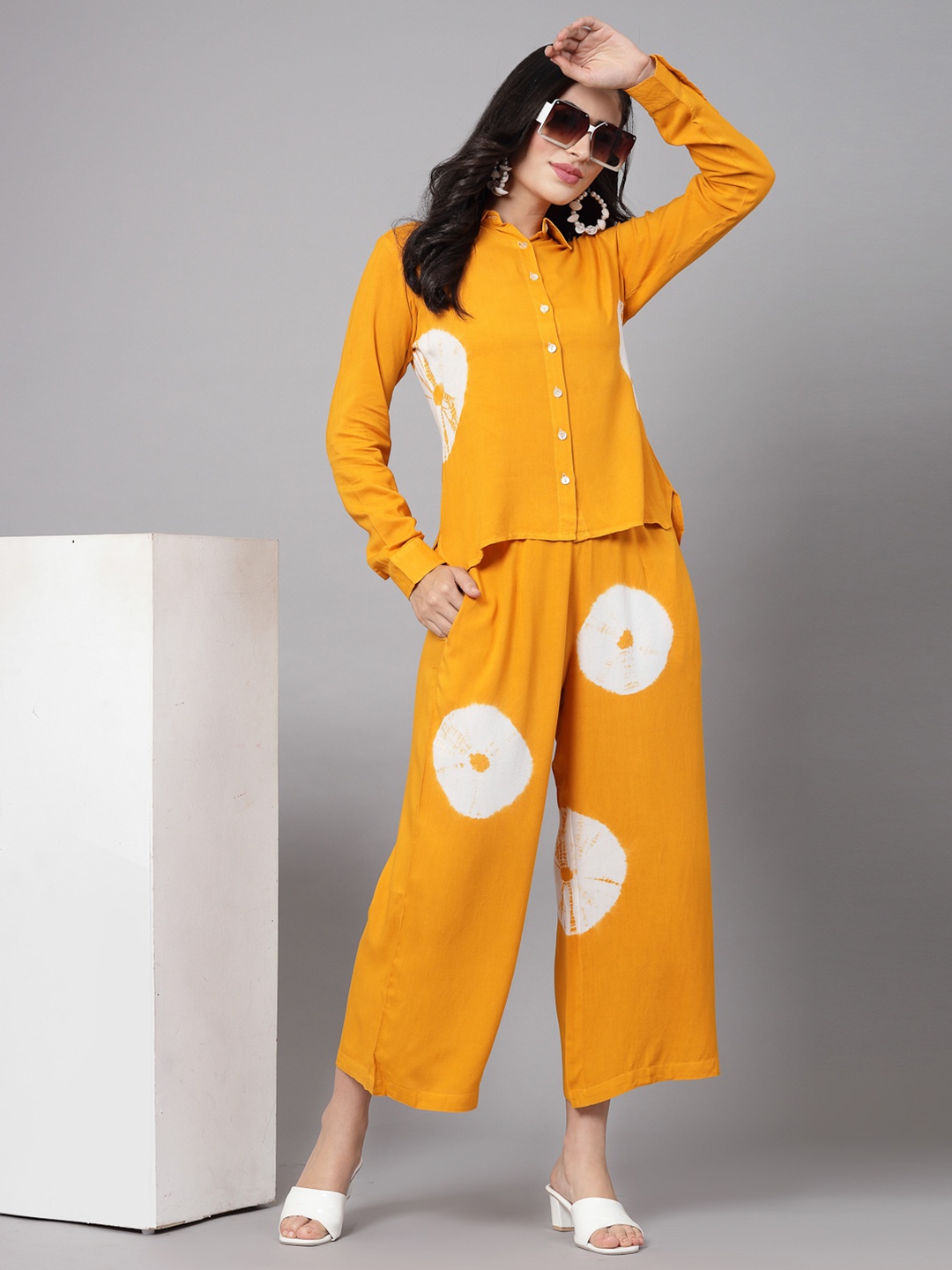 

CHIRAAI Women Printed Shirt With Palazzo Co-Ords, Mustard