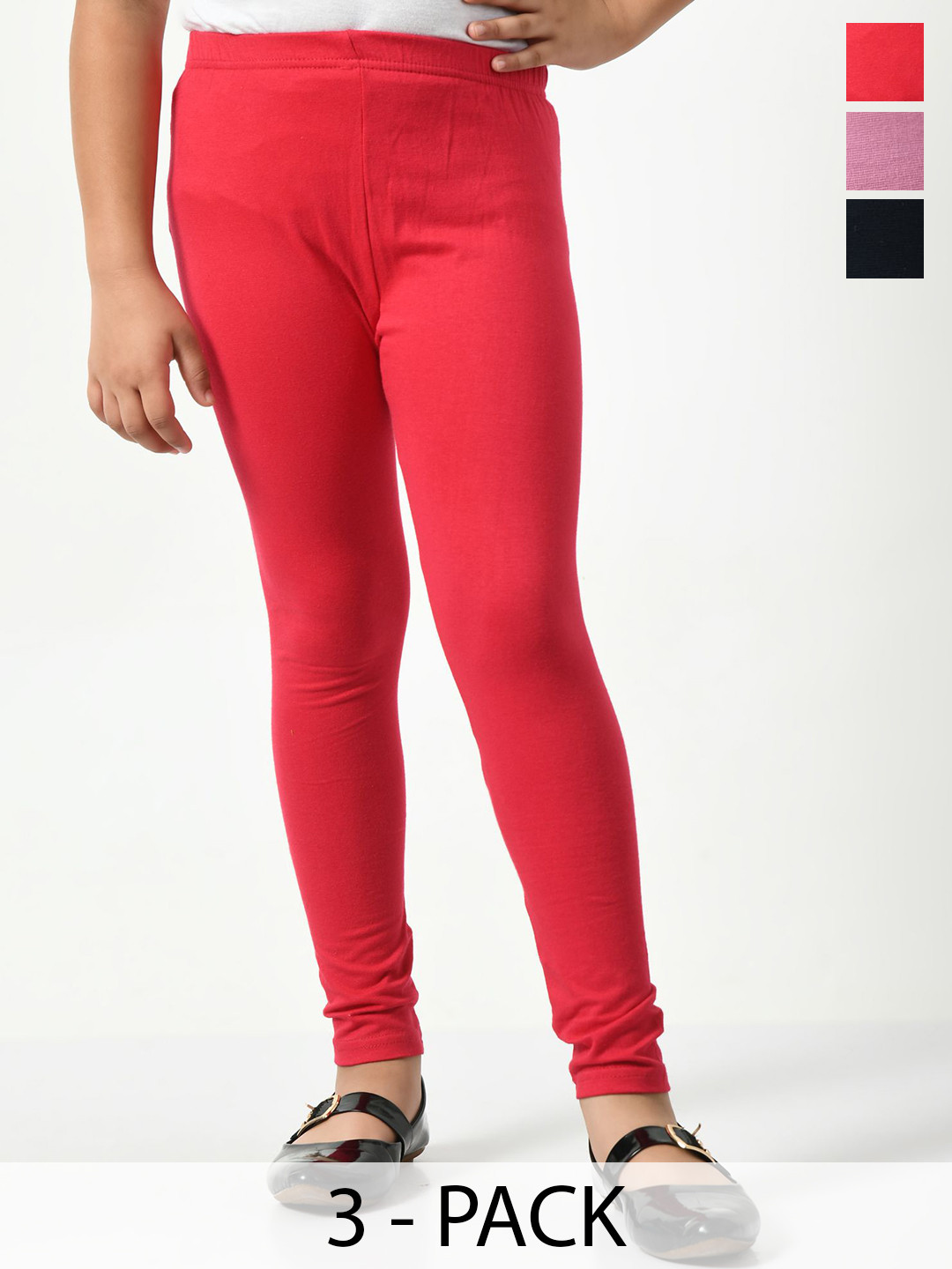 

KAYU Girls Pack Of 3 Ankle-Length Slip-On Leggings, Red