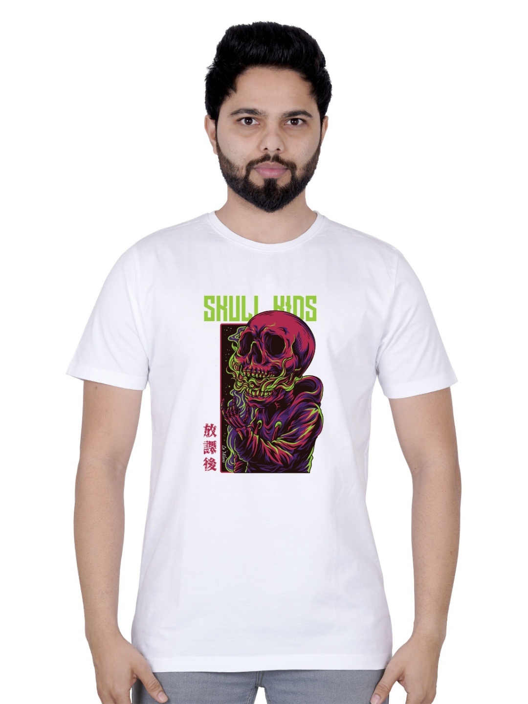 

LA MILANO Men Graphic Printed Round Neck Pure Cotton Slim Fit T-shirt, White