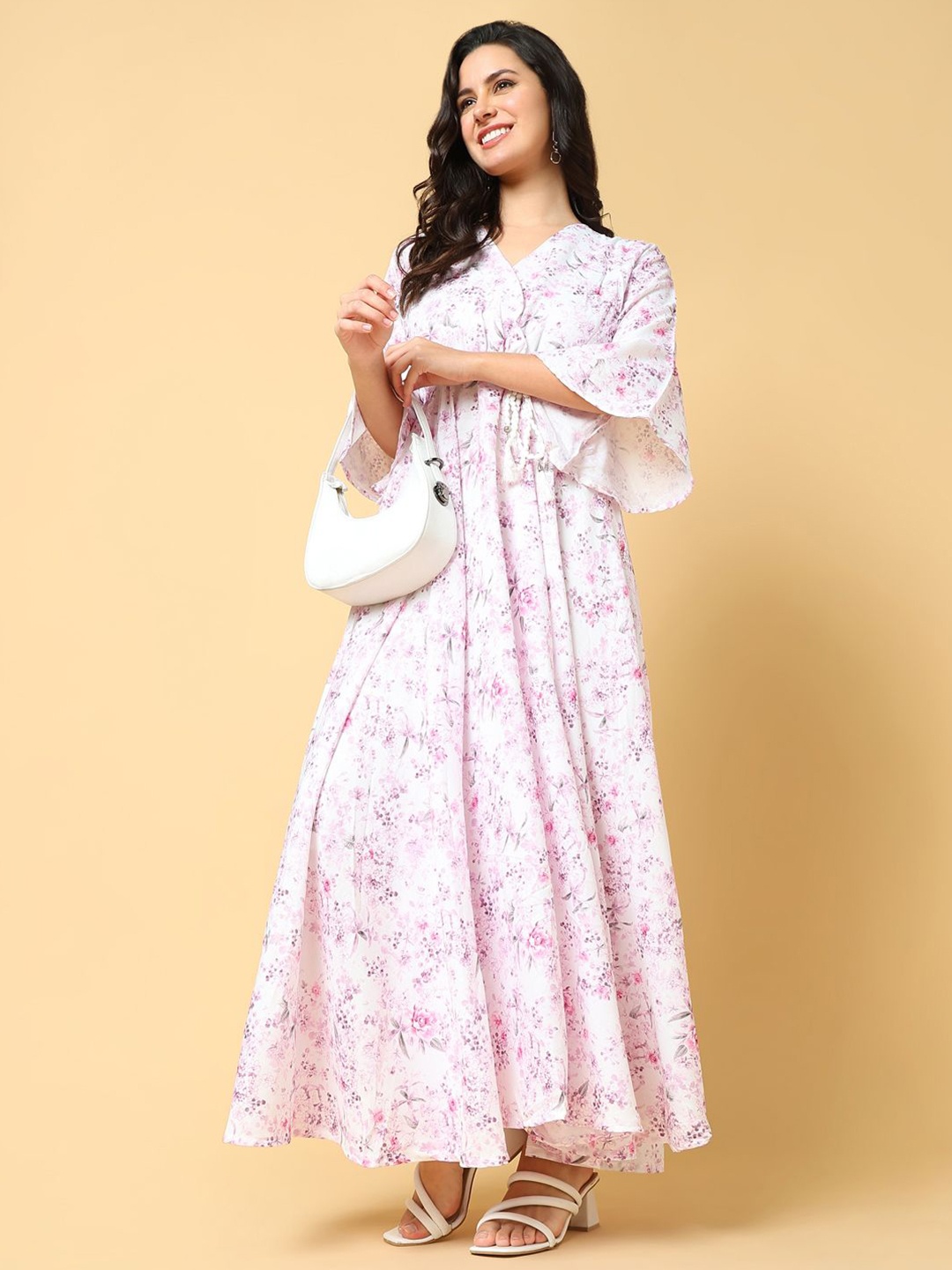 

SHOWOFF Women Floral Printed Bell Sleeve Fit & Flare Maxi Dress, Pink