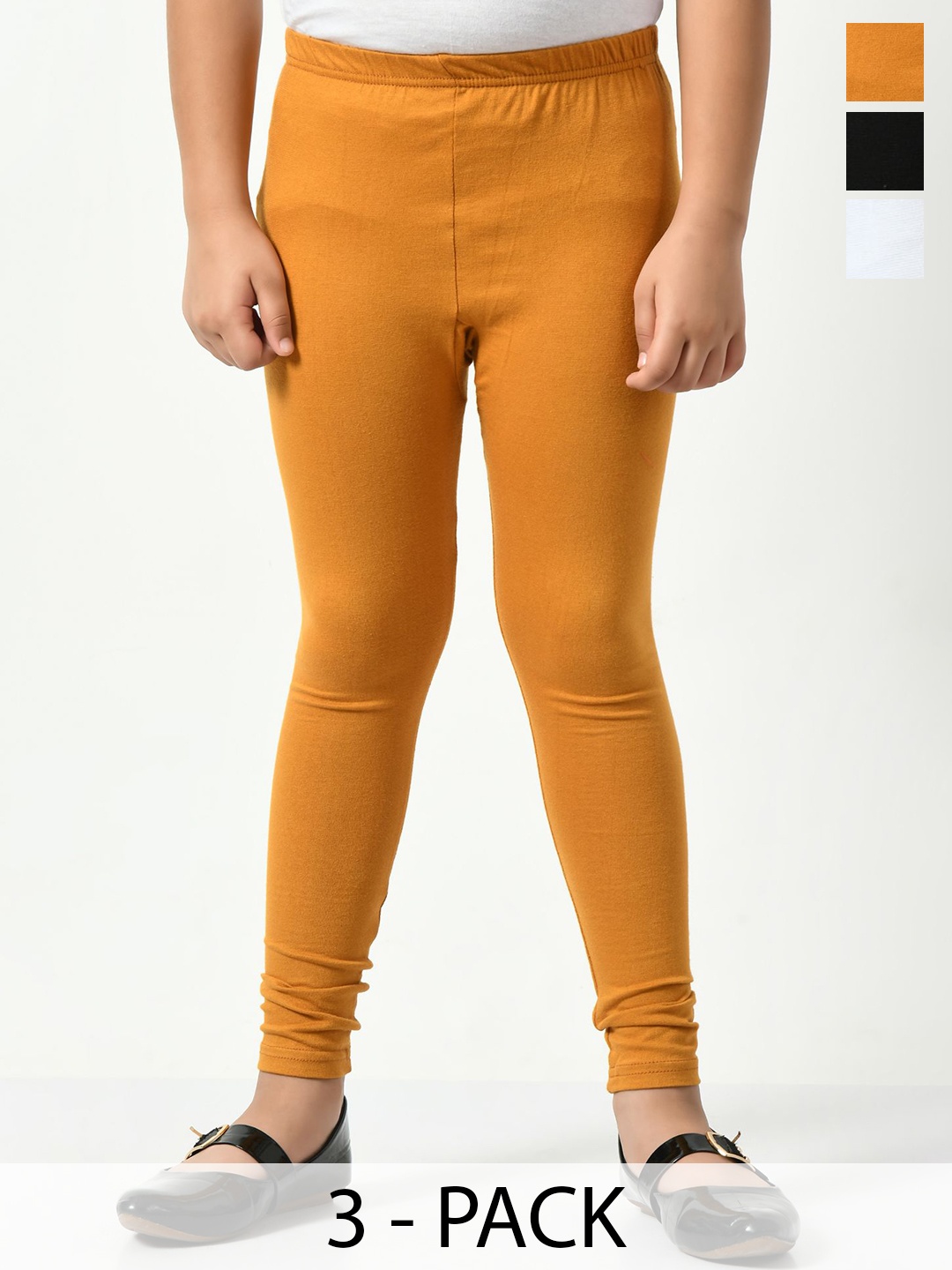 

KAYU Kids Girls Pack Of 3 Ankle-Length Lenggings, Mustard