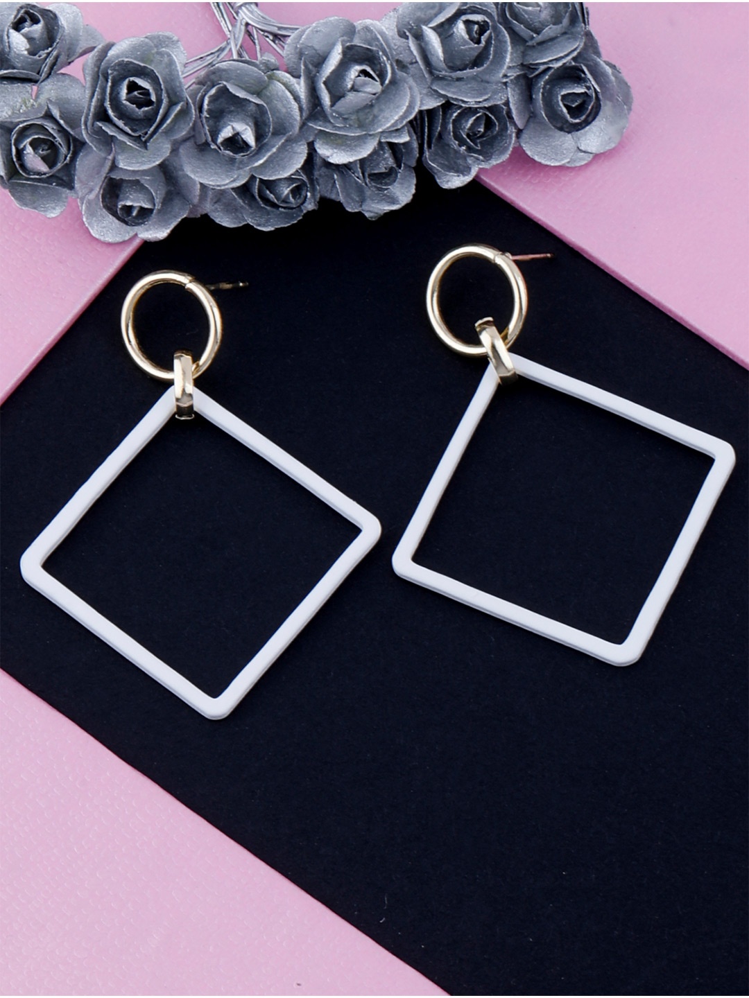 

Silver Shine Contemporary Drop Earrings, White