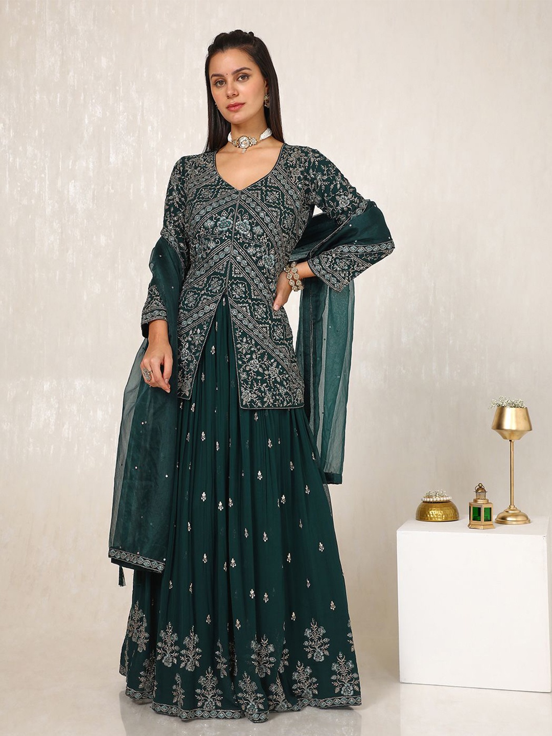 

Soch Embroidered Sequinned Ready to Wear Lehenga & Blouse With Dupatta, Green